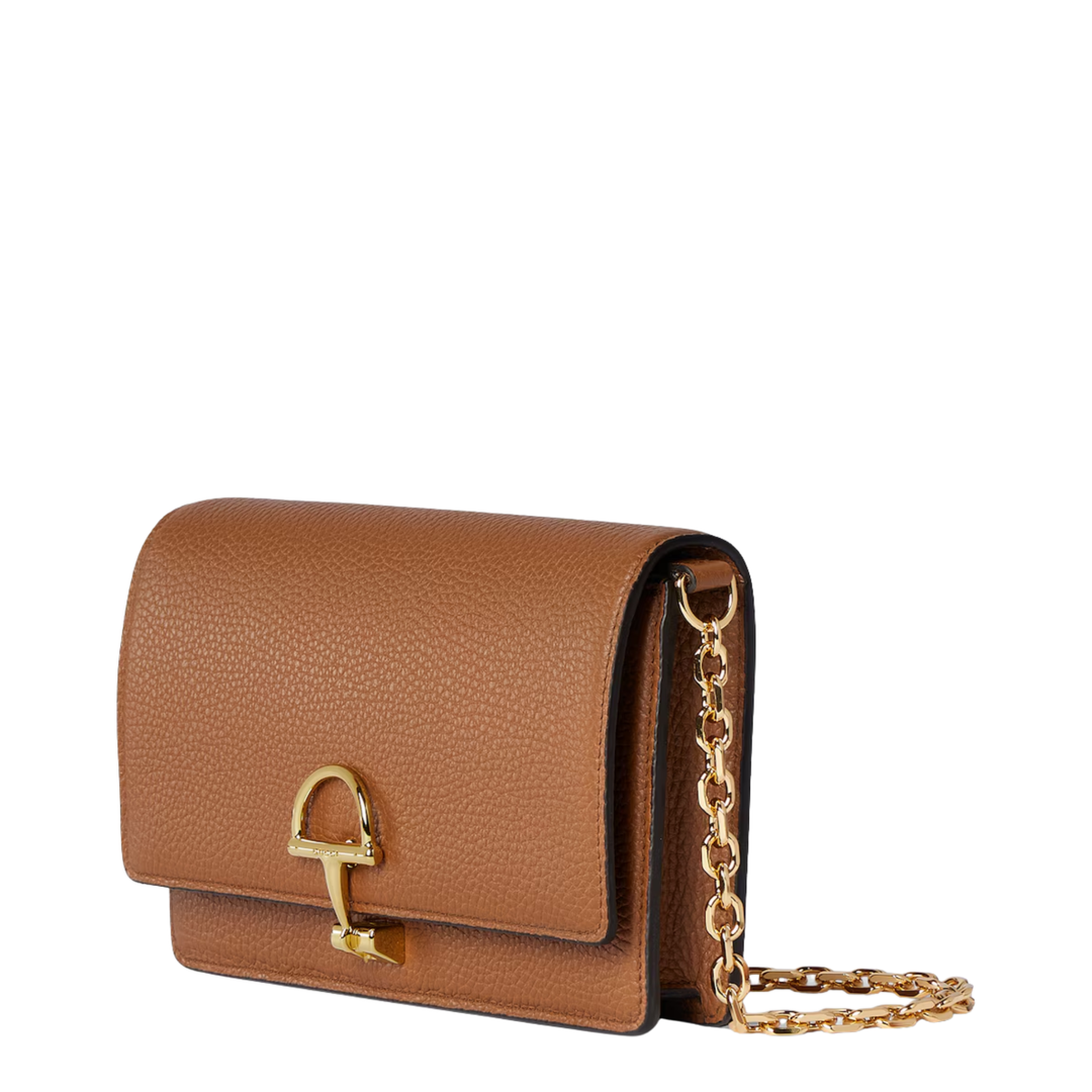 Half Horsebit Soft Grain Leather Wallet On Chain - Brown - Image 1