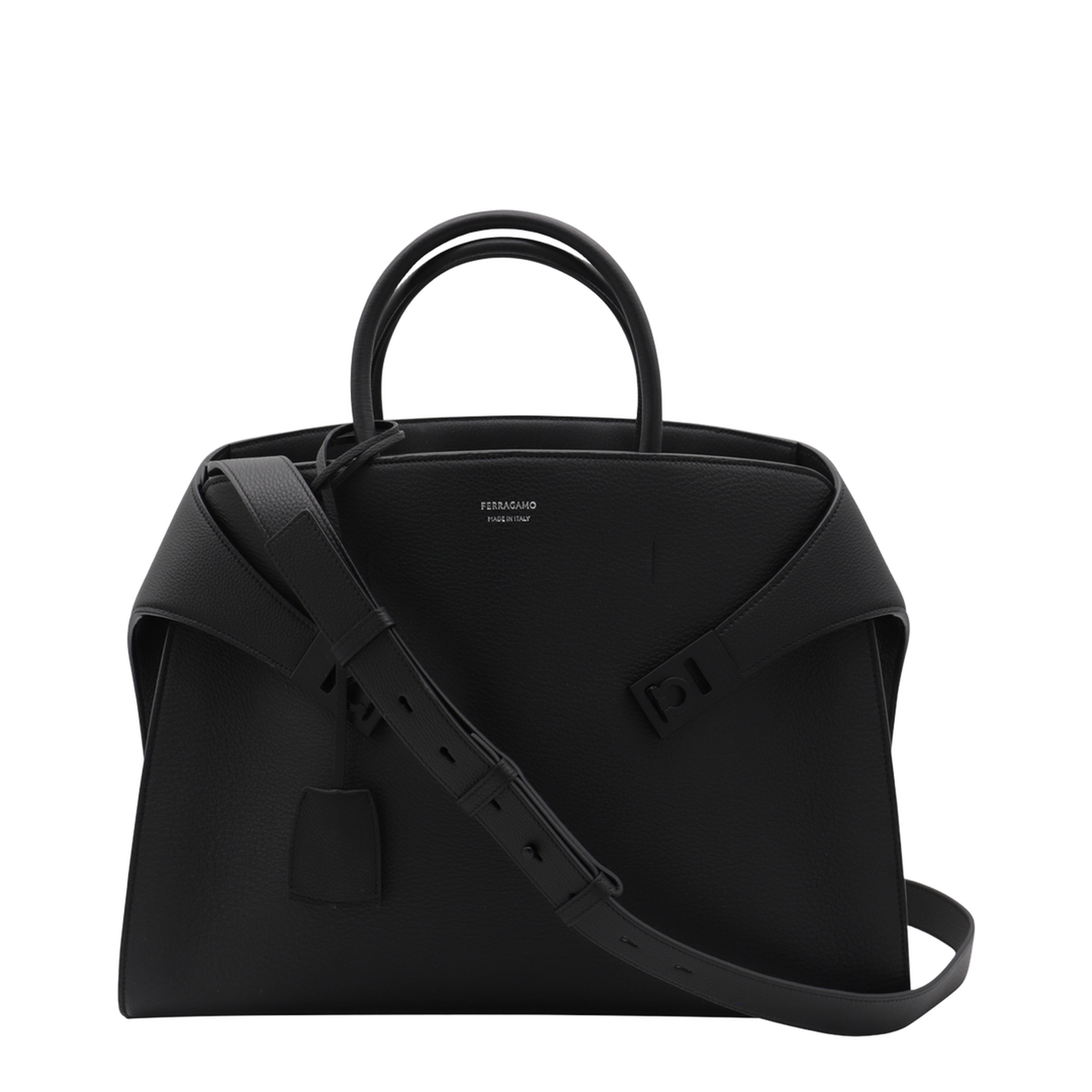 Black Leather Top Handle Bag - Image 2