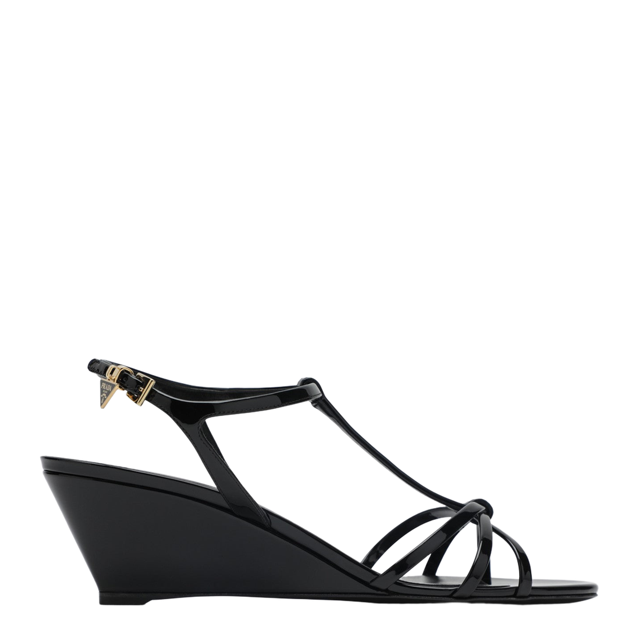 Wedge Sandal in Black Leather - Image 1