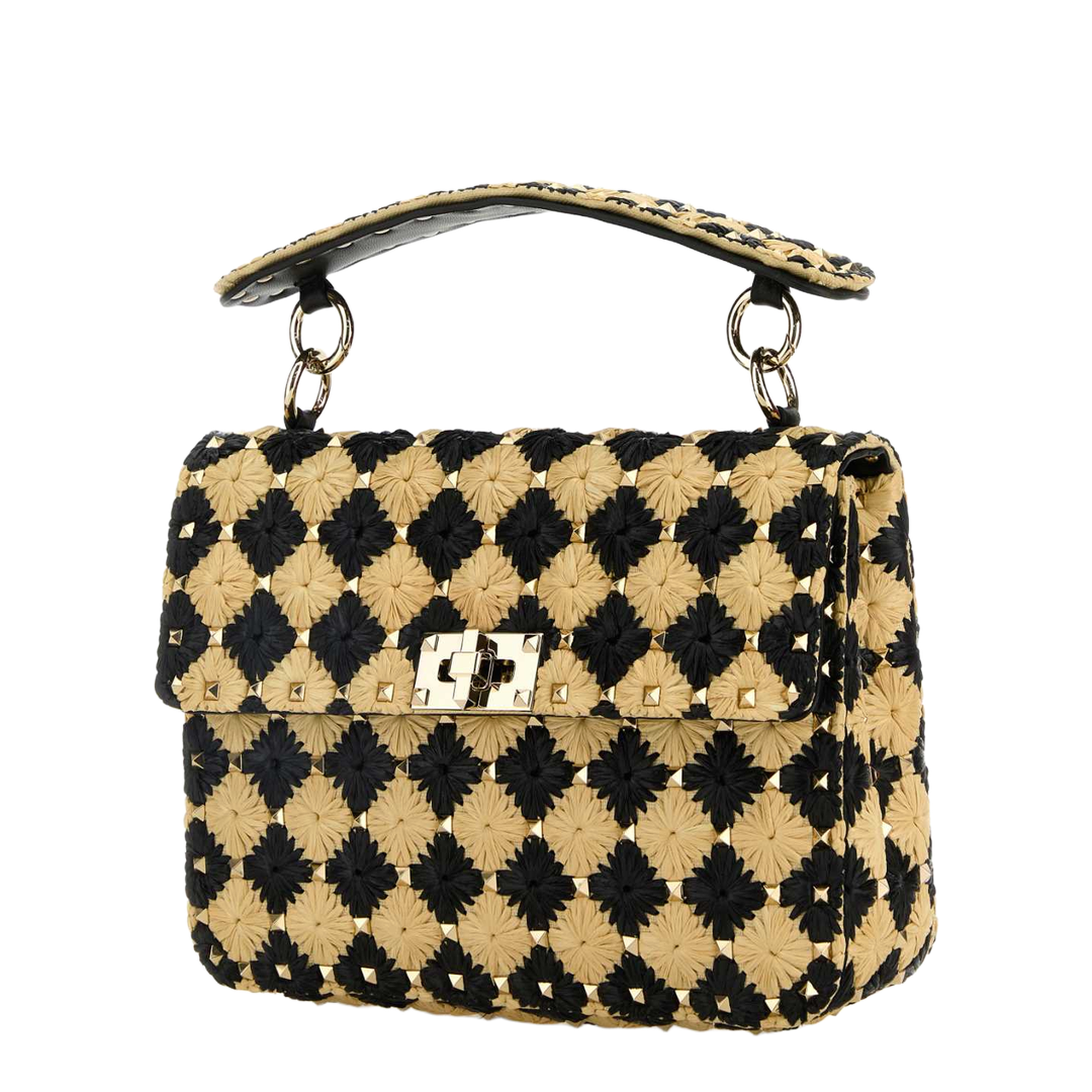 Rockstud Spike Medium Polyester Handbag - Naturale/Nero - Image 2