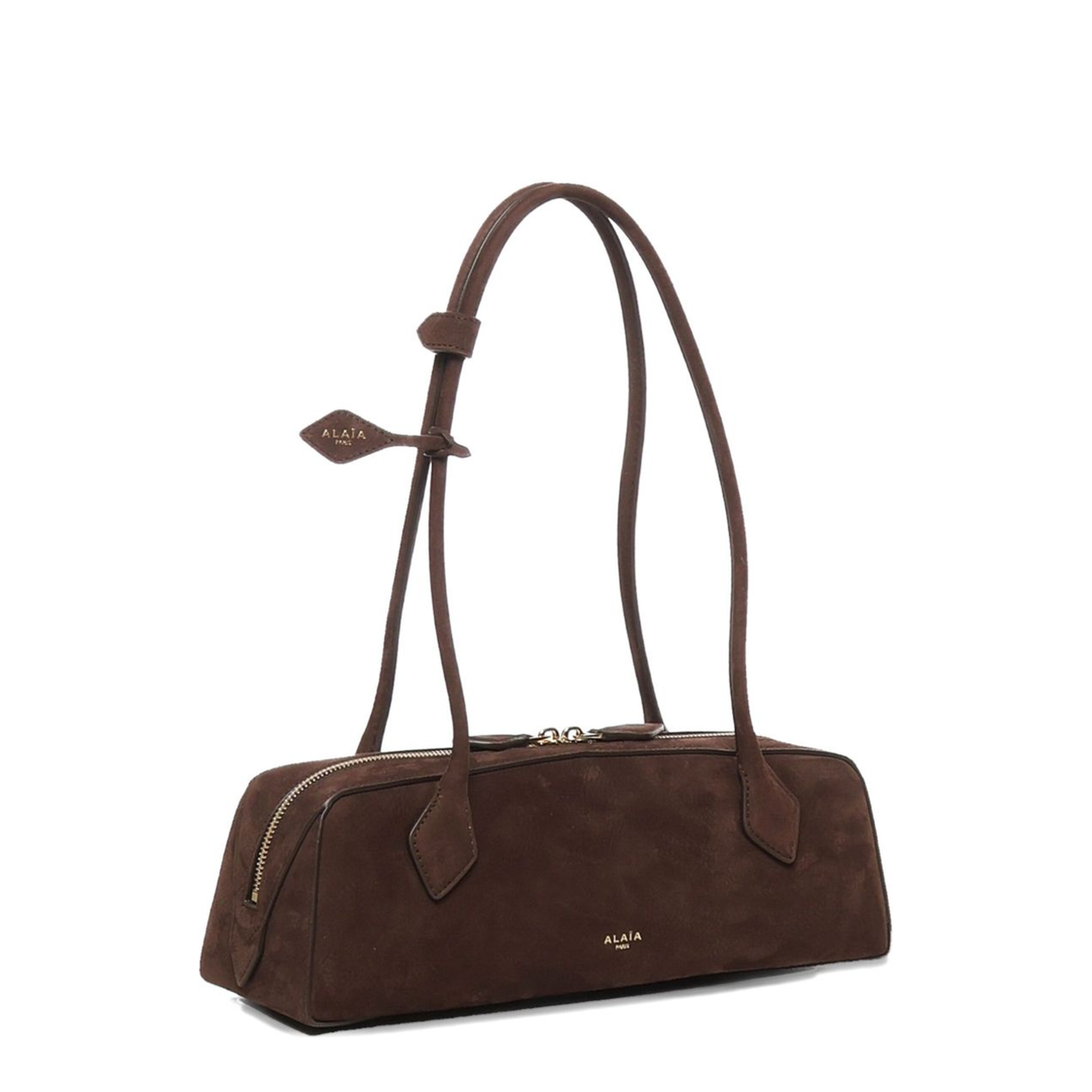 Le Teckel Medium Nubuck Shoulder Bag - Brown/Gold - Image 2