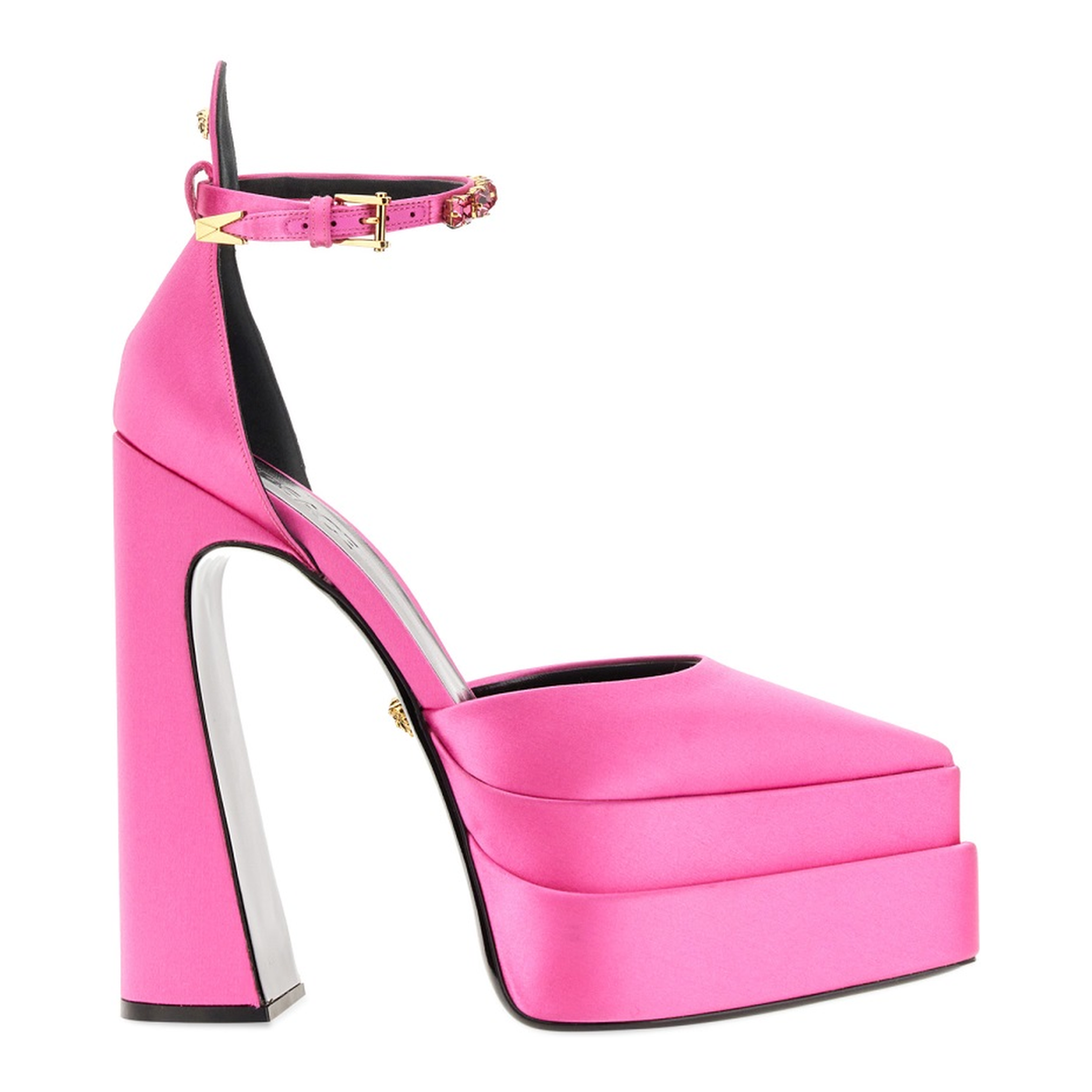 Satin Platform Pumps with Rhinestones - Image 1