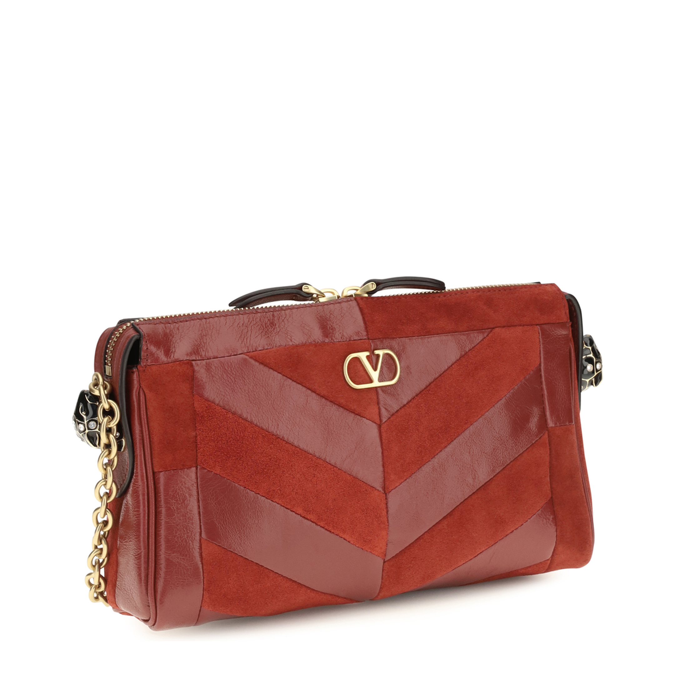 Panthea Small Calf Leather Patchwork Shoulder Bag - Red - Image 2