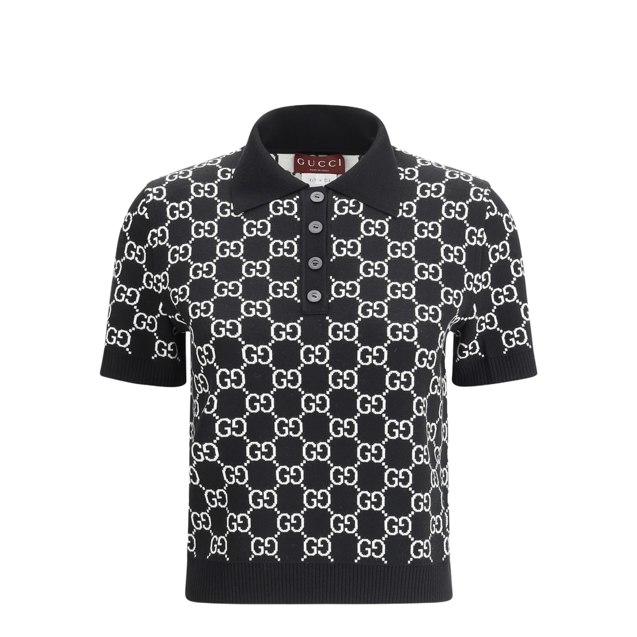 Wool Jacquard Polo Top - Image 1