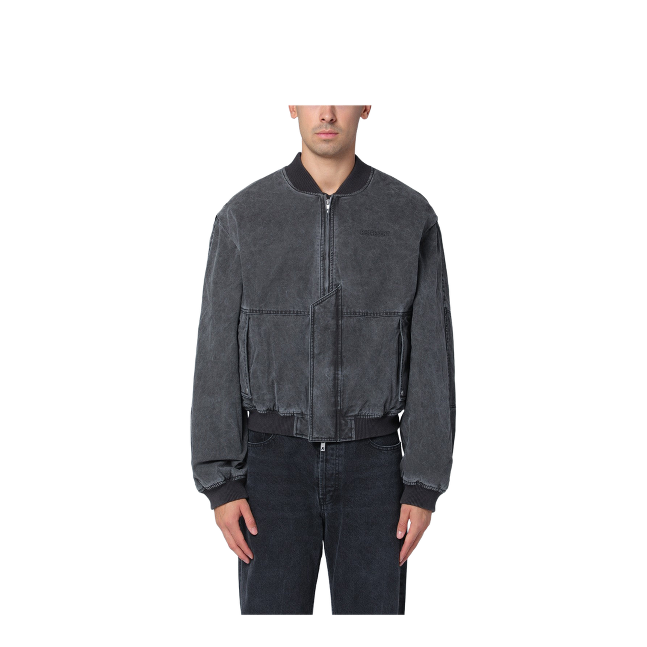 Black Washed Cotton Bomber Jacket - Image 1