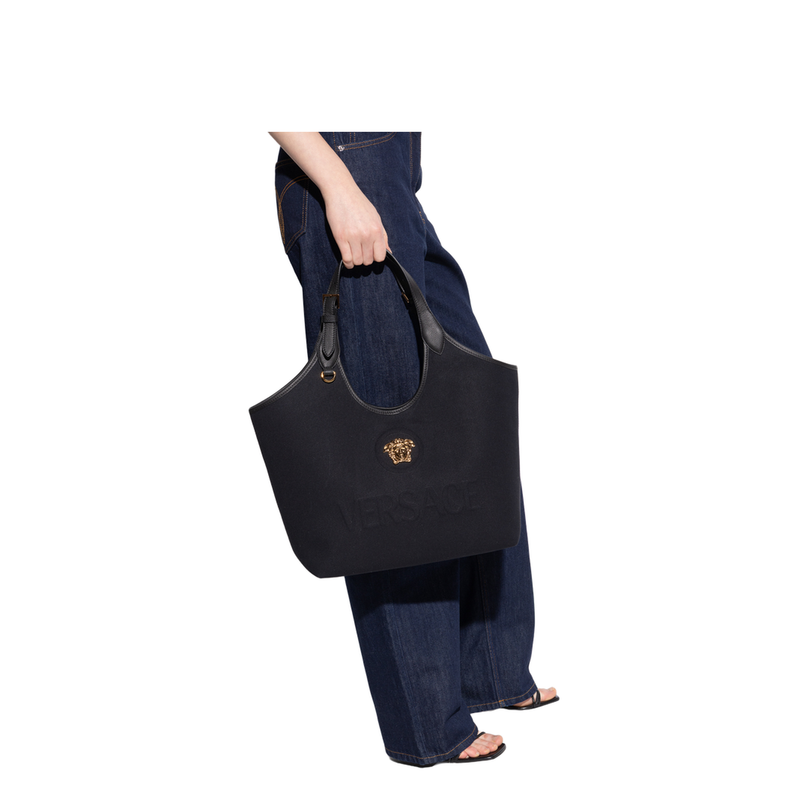 La Medusa Canvas Tote Bag Leather Black - Image 2
