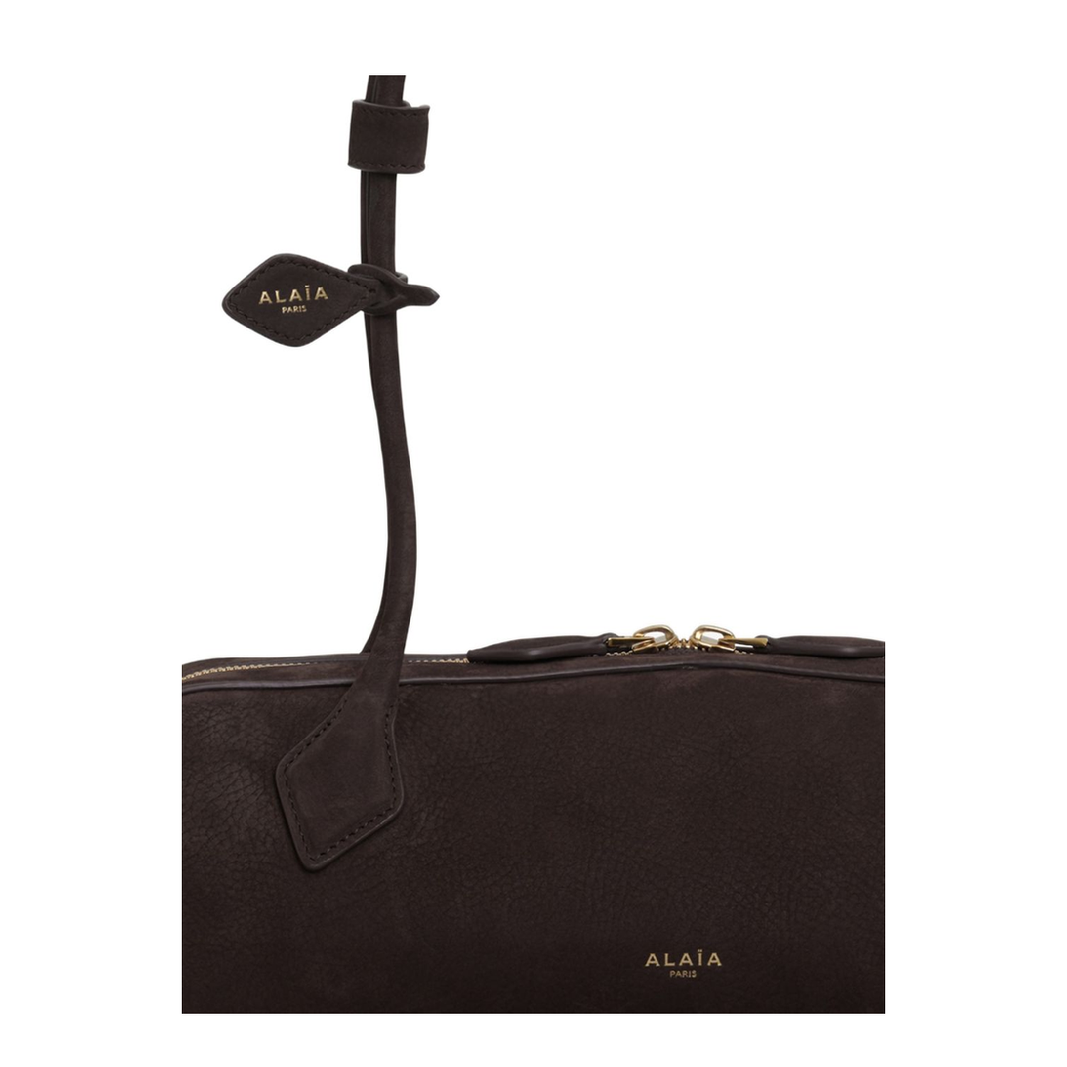 Le Teckel Medium Nubuck Shoulder Bag - Brown/Gold - Image 4