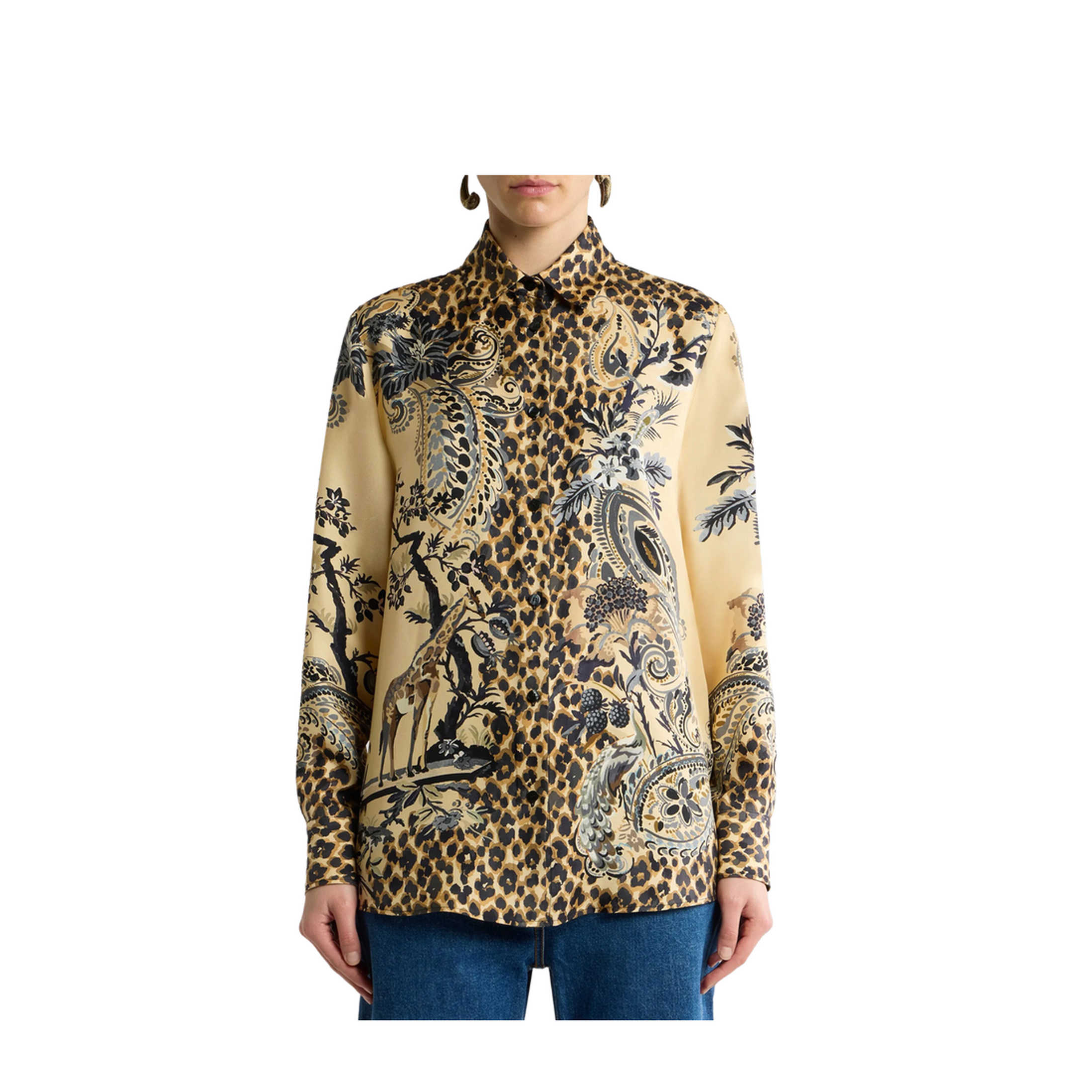 Silk Shirt with Placed Leopard Print - Image 4