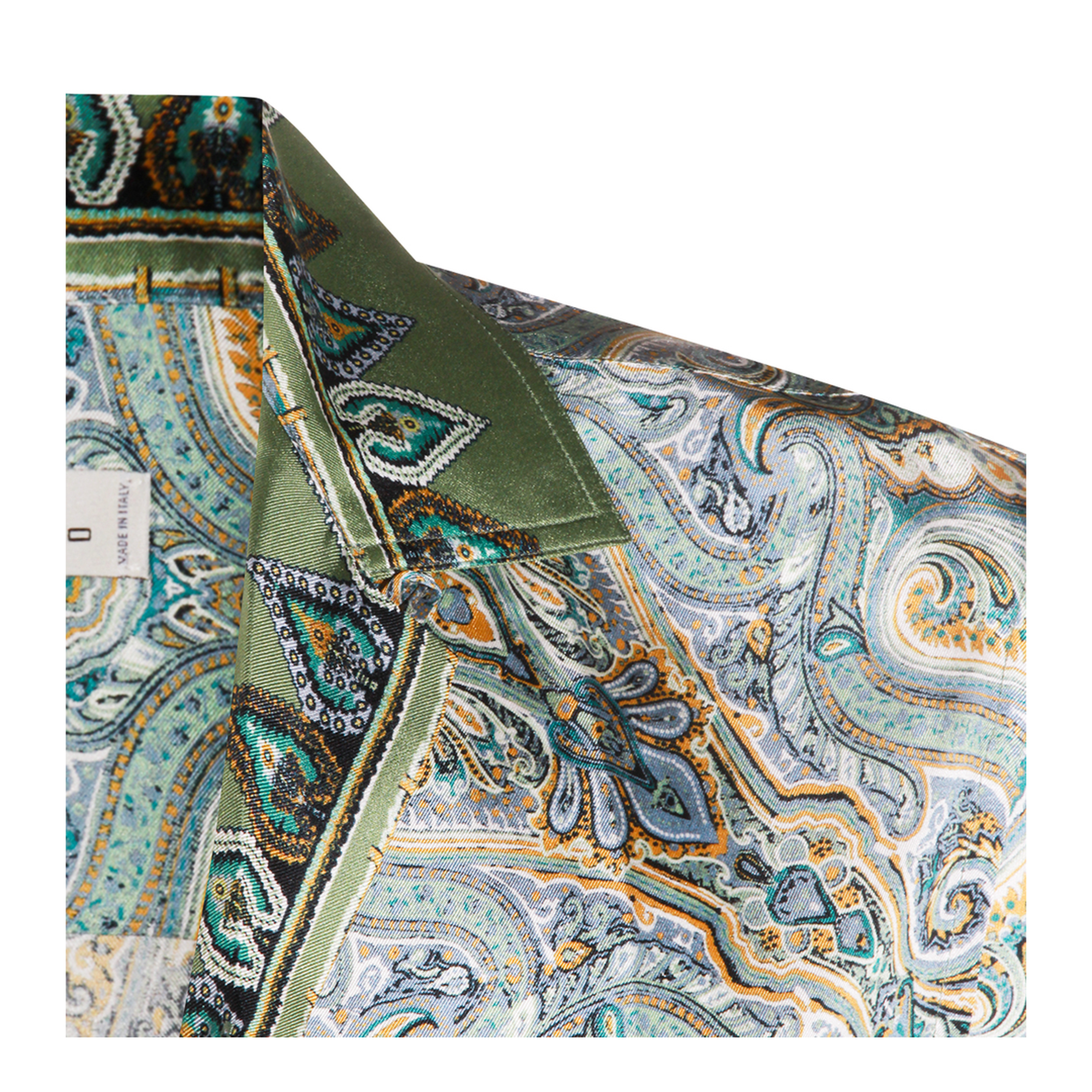 Placed Pocket-Square Silk Bowling Shirt Green - Image 4