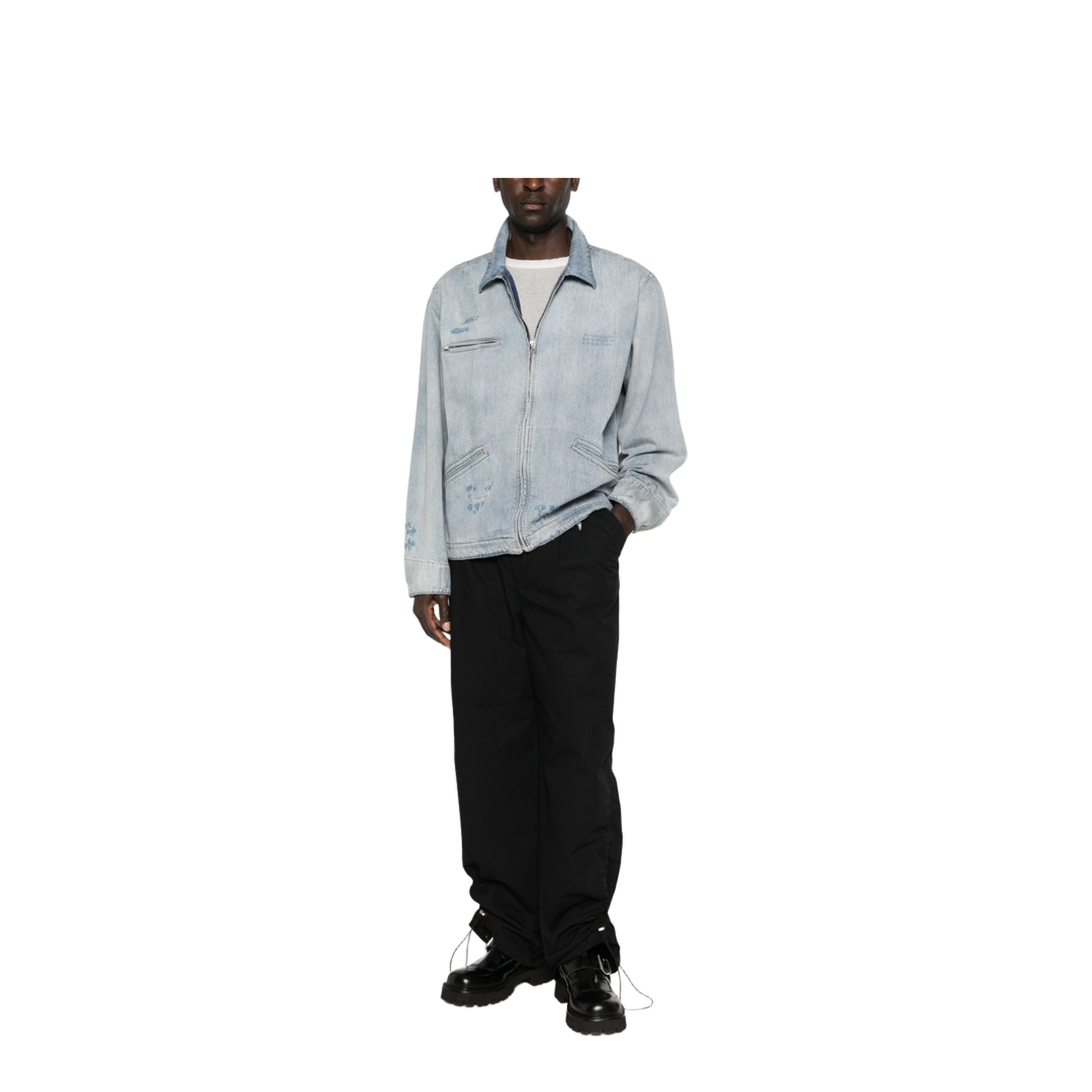 Washed Blue Zip-Up Denim Jacket - Image 4