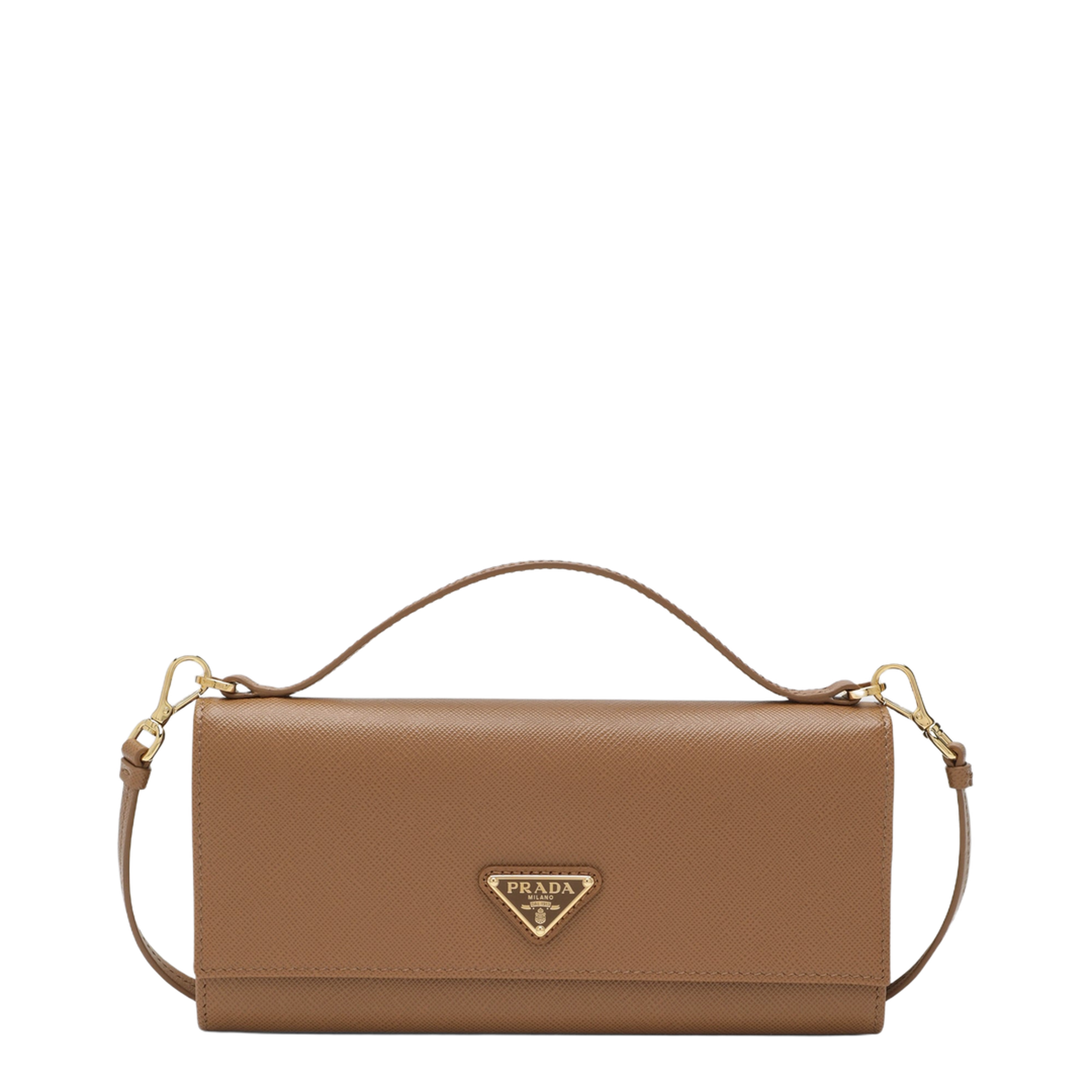 Caramel Saffiano Leather Wallet With Shoulder Strap - Image 1