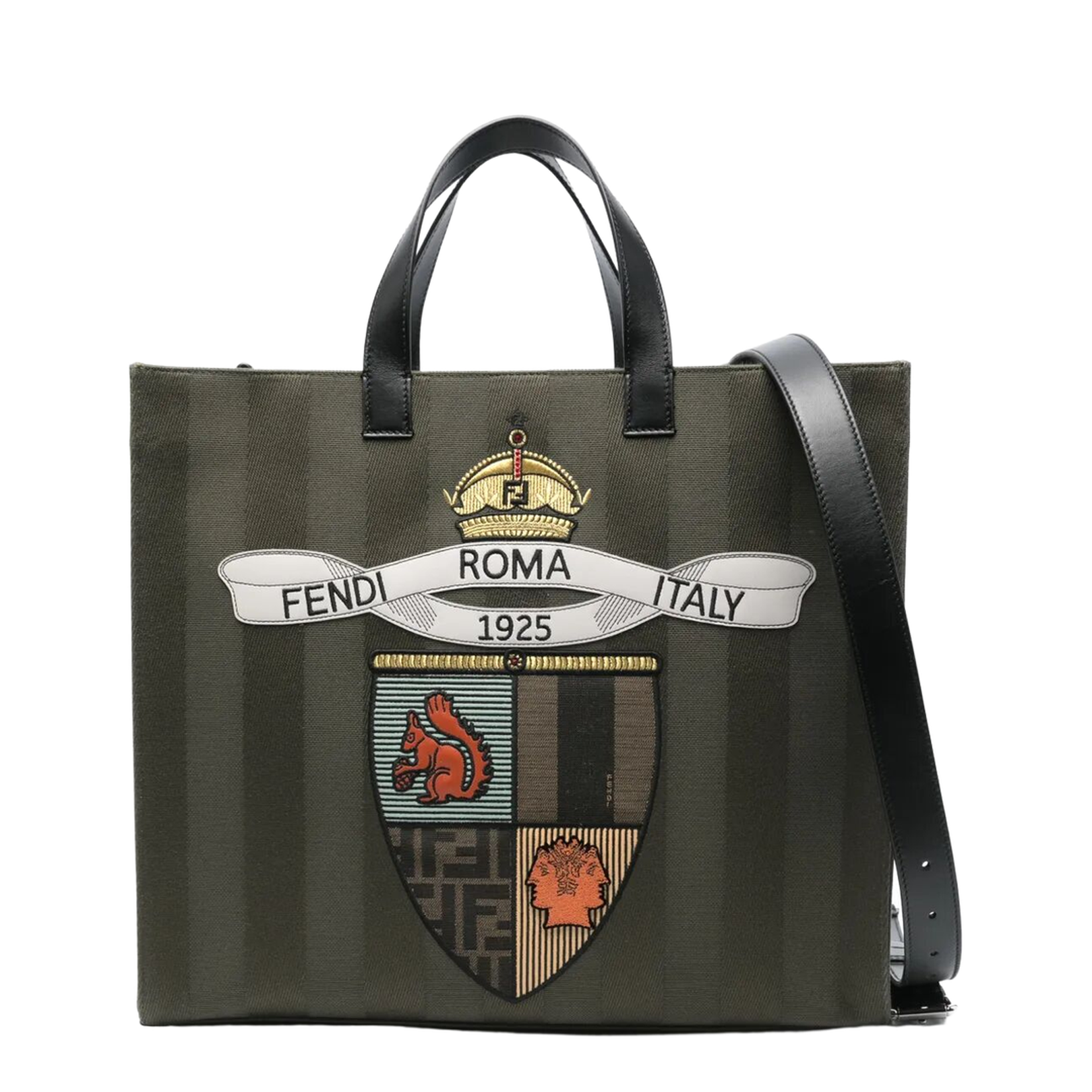 Fendi Club Shopper
Dark Green Pequin Canvas Bag - Image 1
