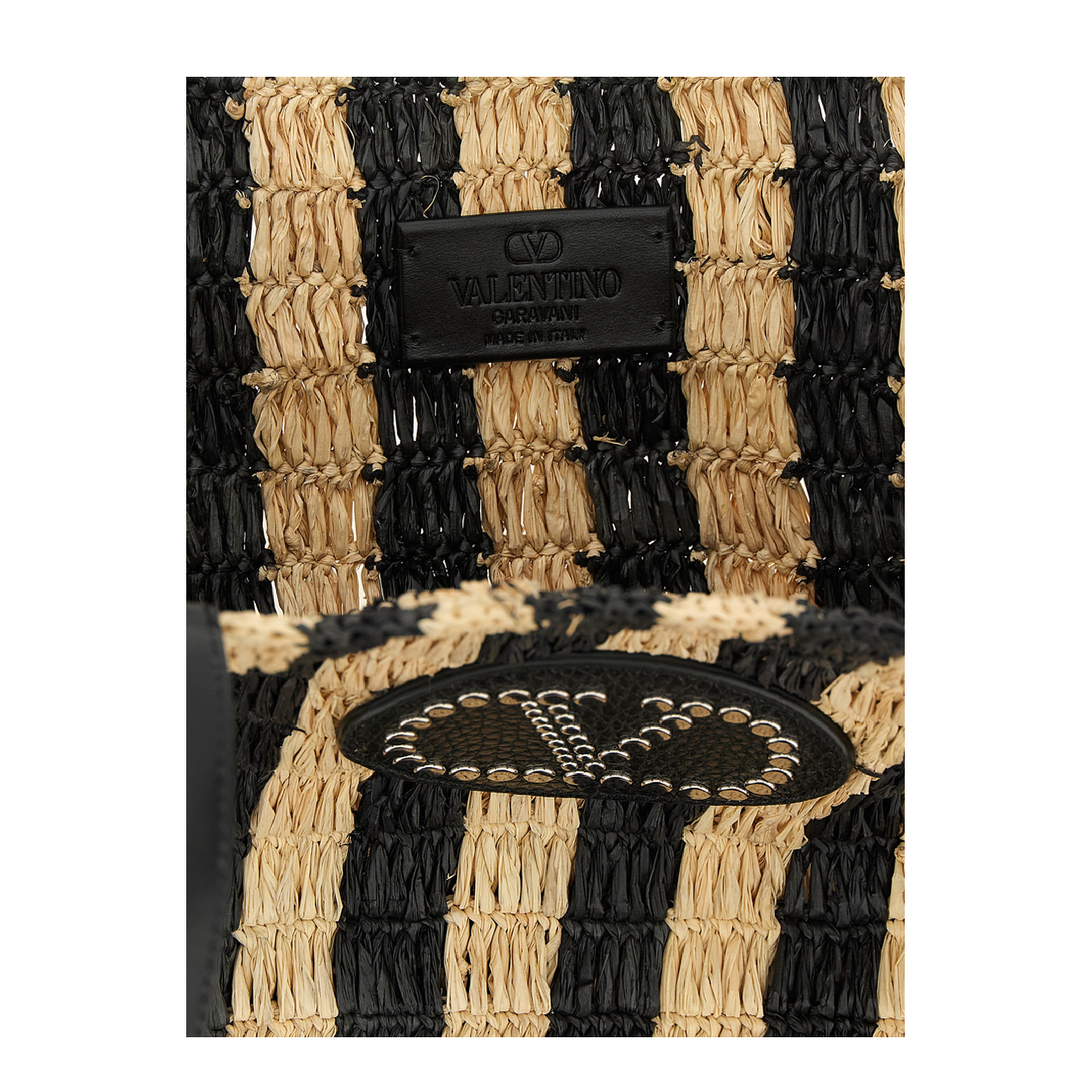Striped Raffia Shopping Bag - Natural/Black - Image 4