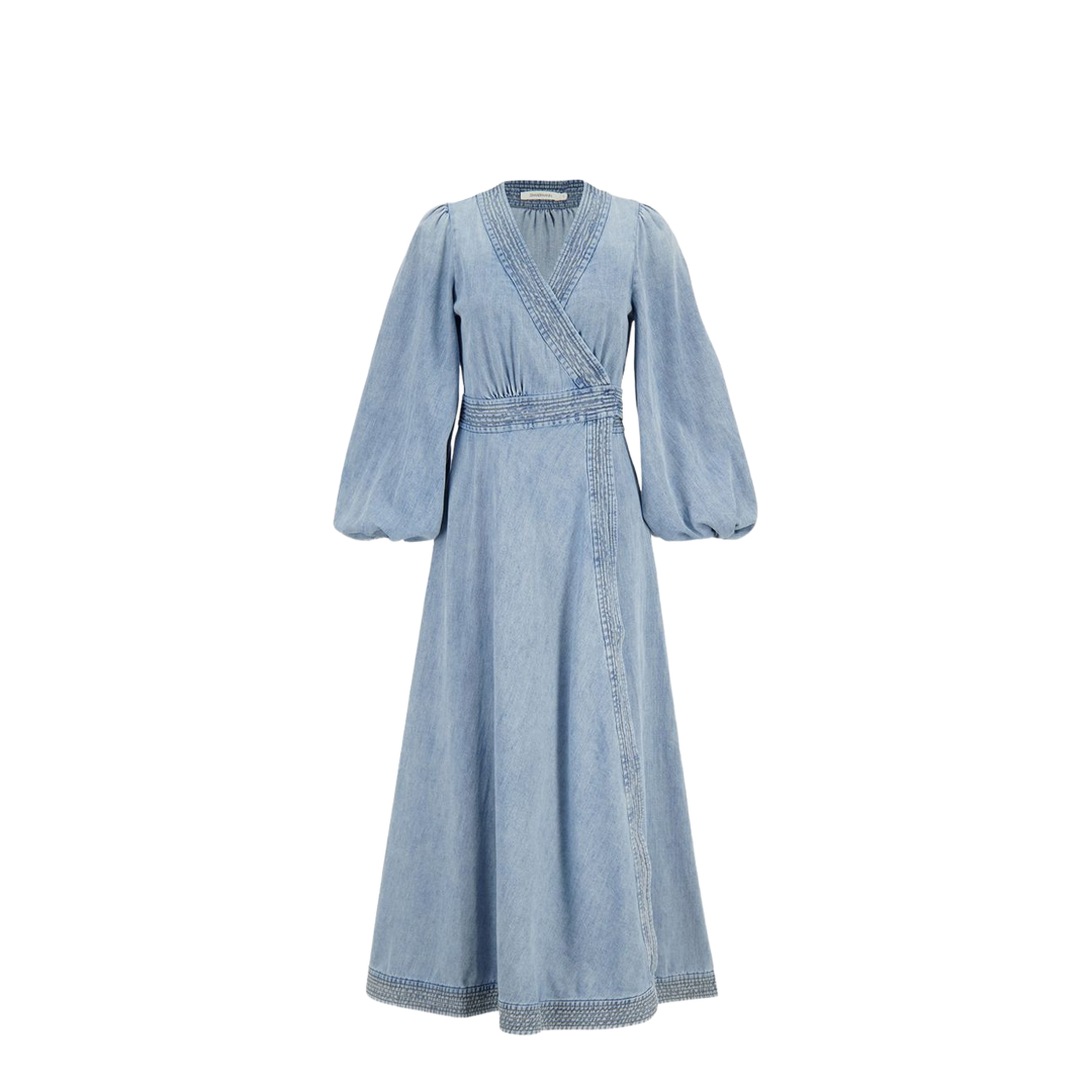 Indra Denim Wrap Midi Dress - Image 1