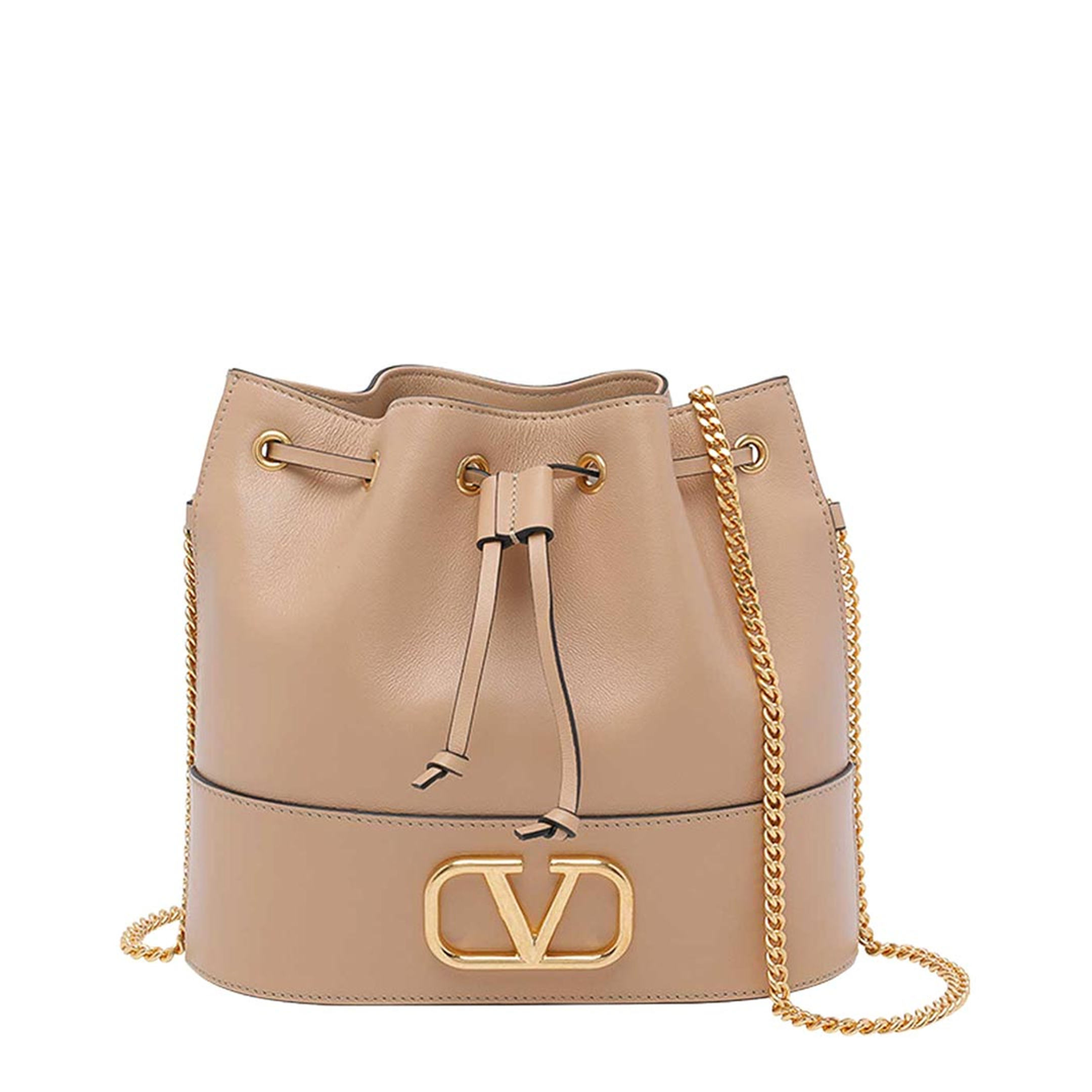 VLogo Signature Mini Nappa Leather Bucket Bag - Sand - Image 1