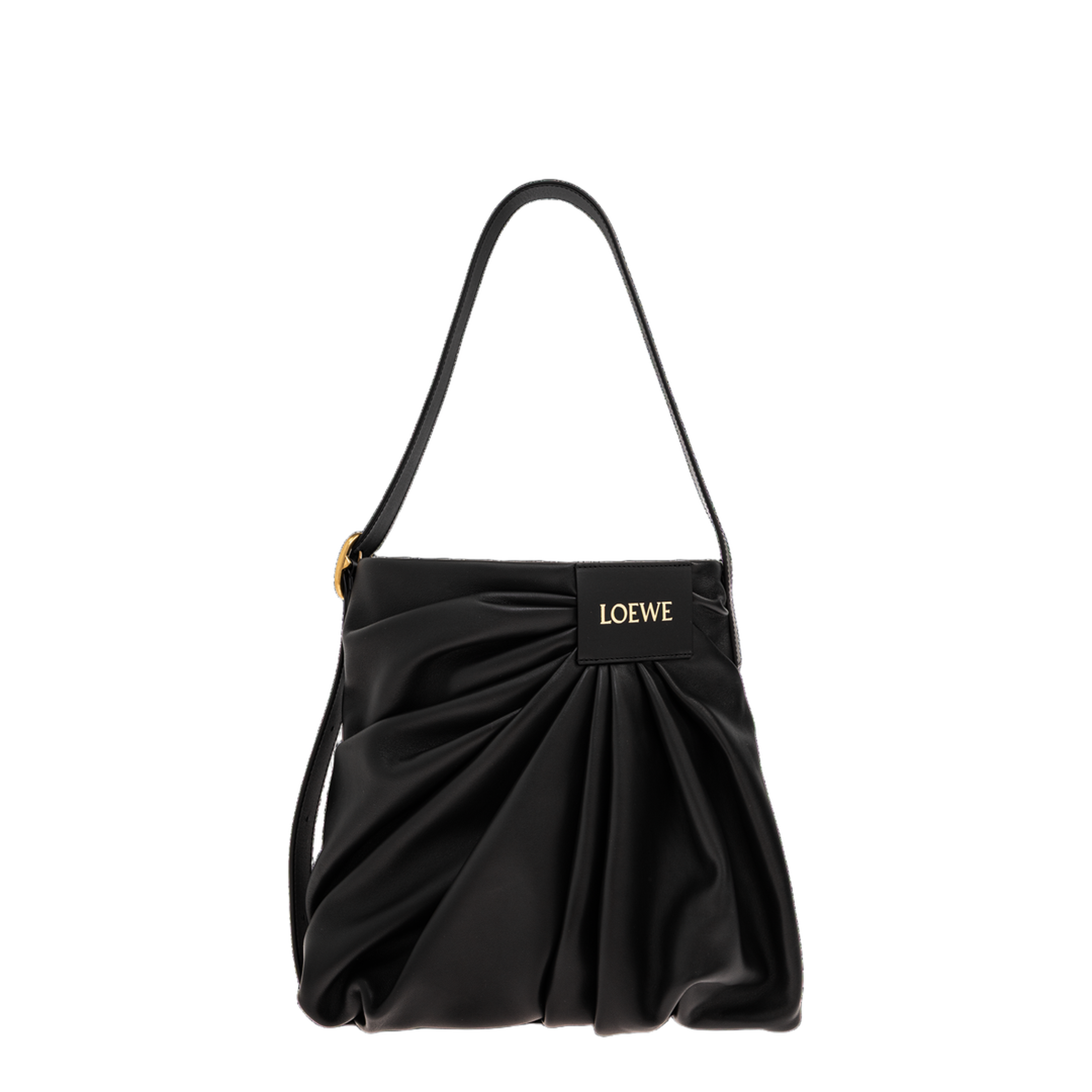 Draped Leather Tote Bag - Black - Image 1