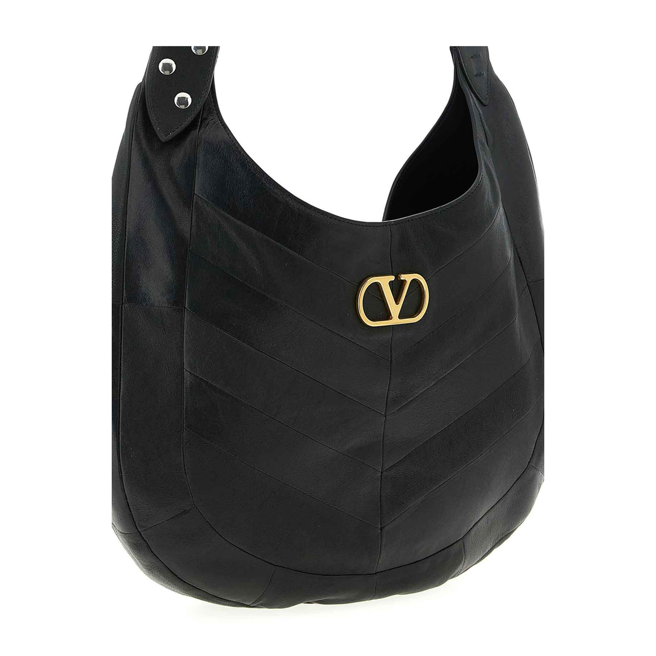 VLogo Signature Medium Calfskin Hobo Bag - Black - Image 3