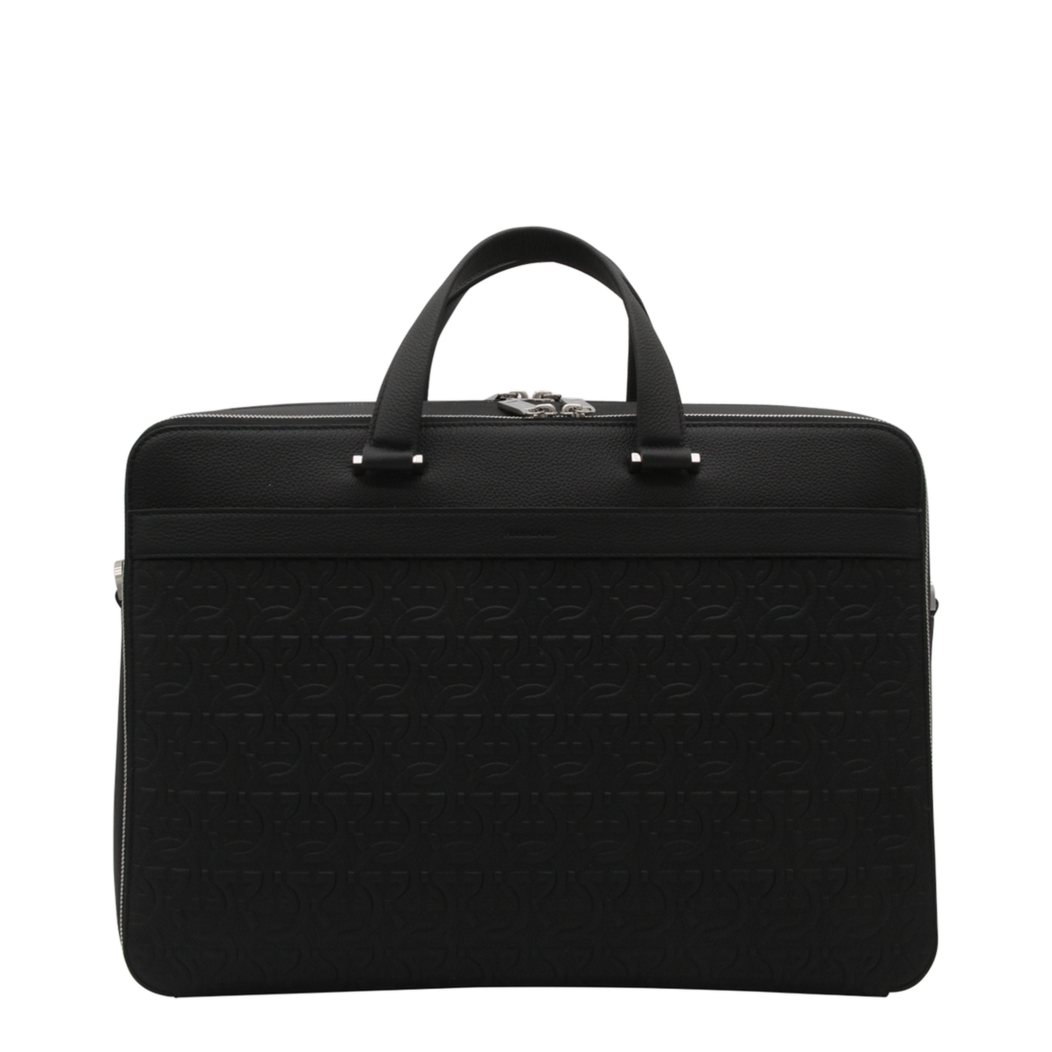 Salvatore Black Leather Business Gancini Top Handle Bag - Image 4
