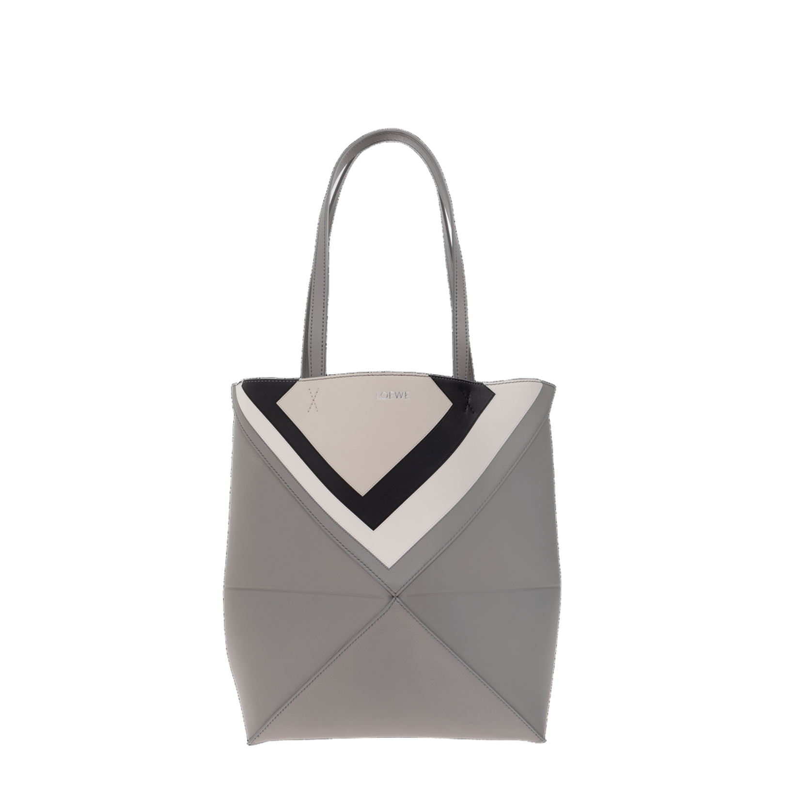 Puzzle Fold Medium Leather Tote Bags - Grey Light Ghost - Image 1