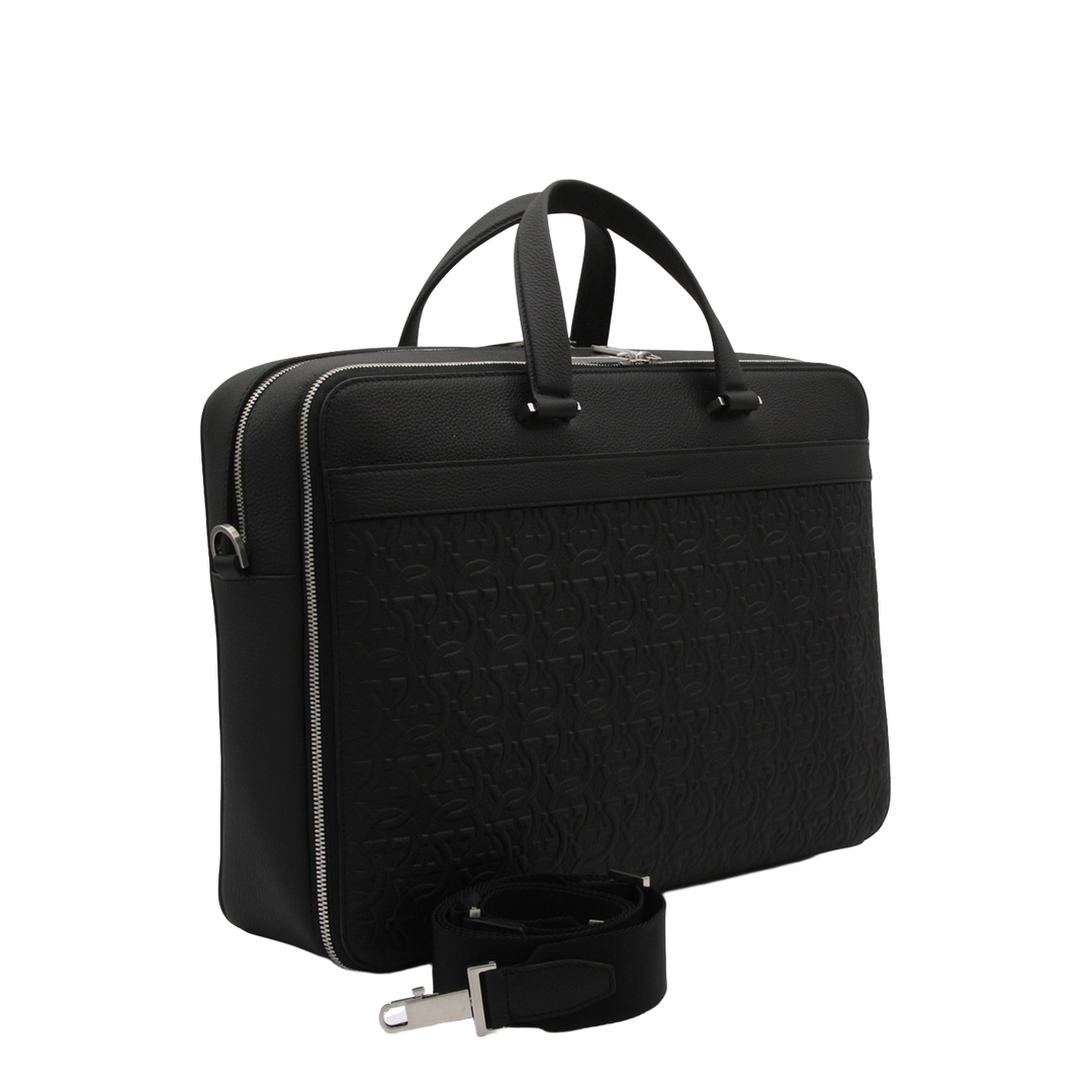 Salvatore Black Leather Business Gancini Top Handle Bag - Image 6