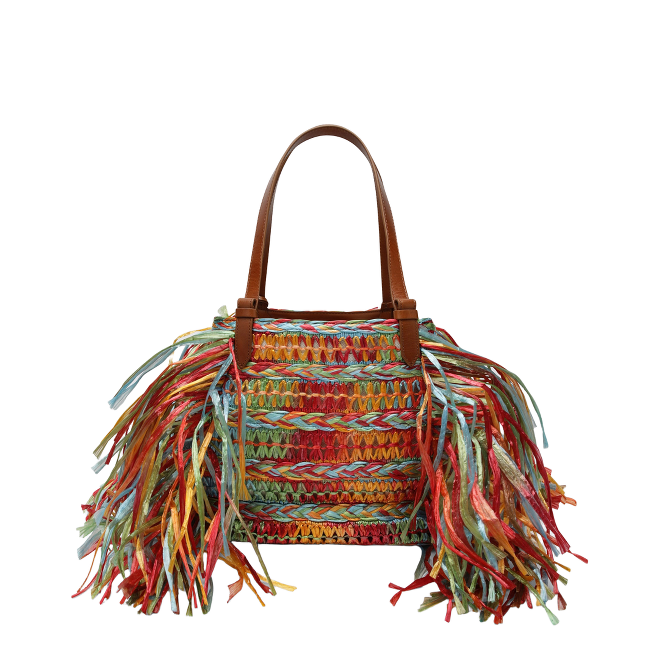 Trancoso Raffia Tote - Raffia 100% / Calf Leather 100% - Tote - Multicolor Rainbow Sugar Kissed Light Go - Image 2