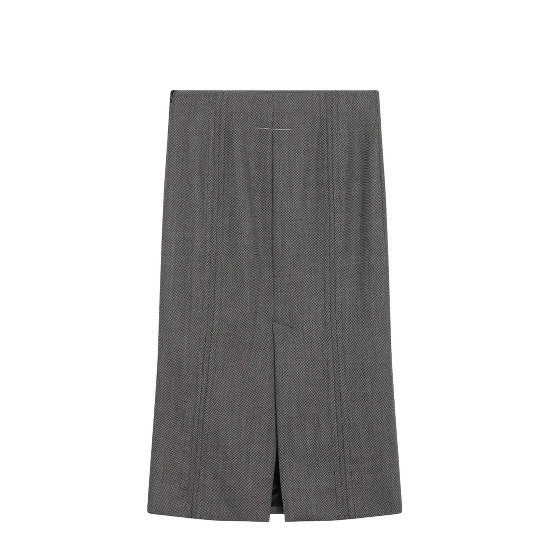 Brown and beige patterned wool midi skirt - Image 2