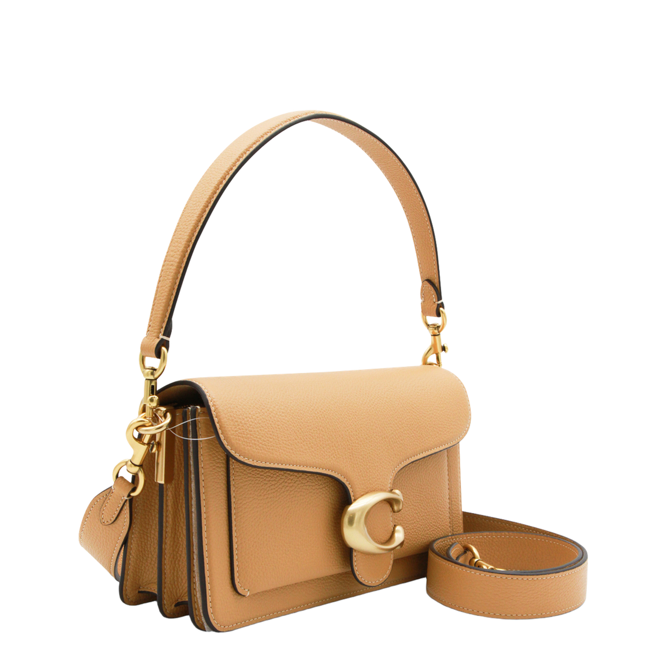 Tabby 26 Polished Pebble Leather Shoulder Bag - Brass/Biscuit - Image 2