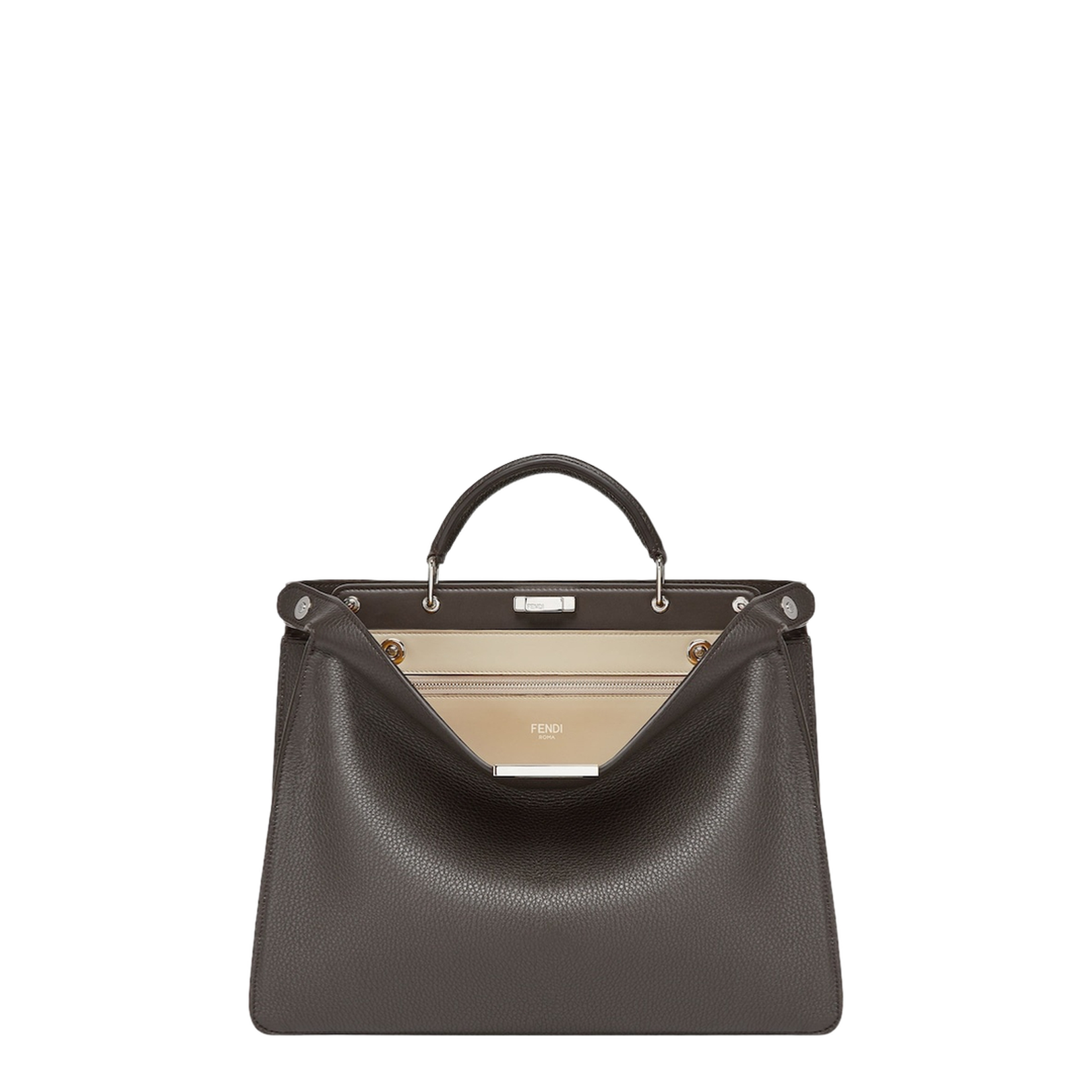 Peekaboo Medium Leather Structured Tote - Brown - Image 1