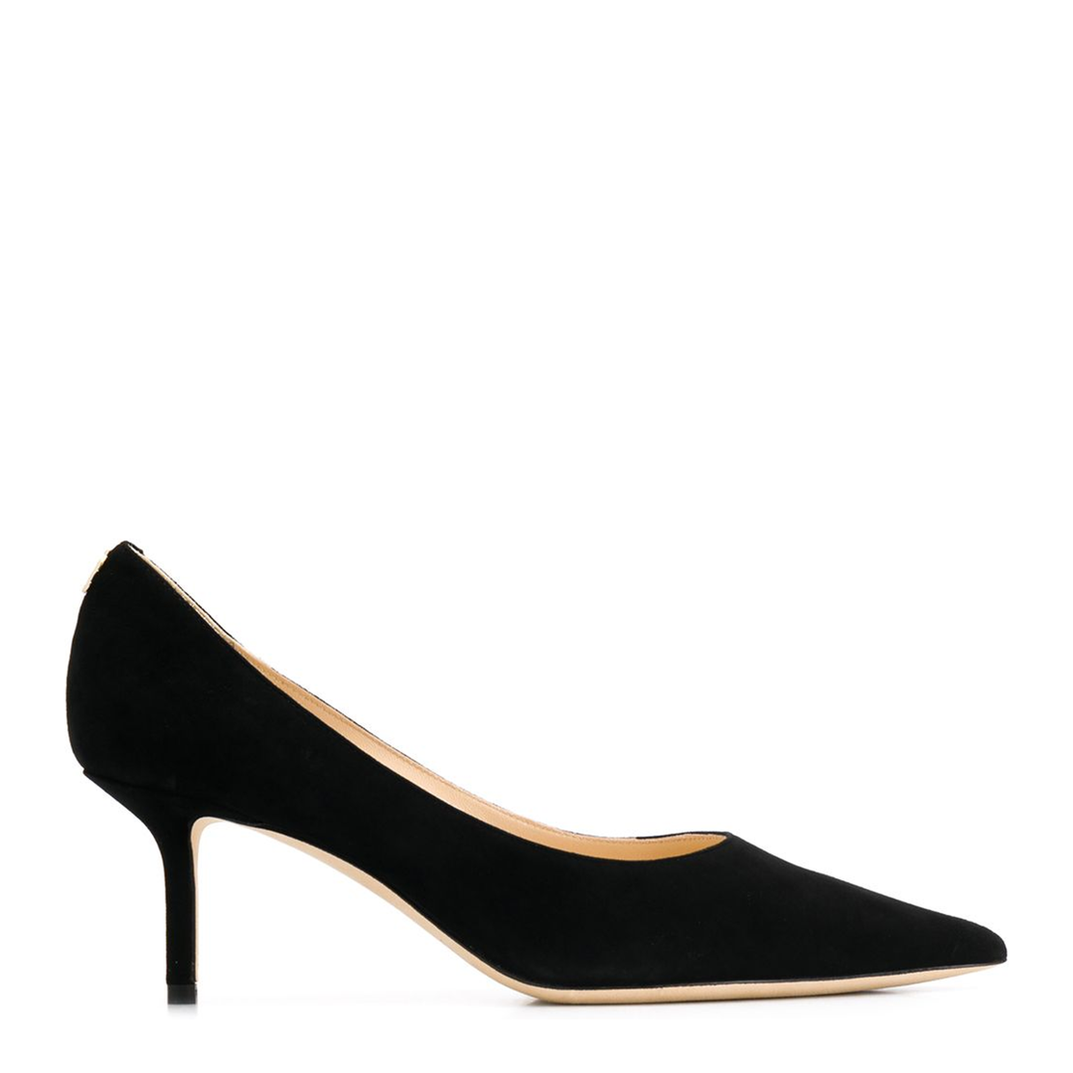 Black Suede Pointed Pumps with Emblem - Image 1
