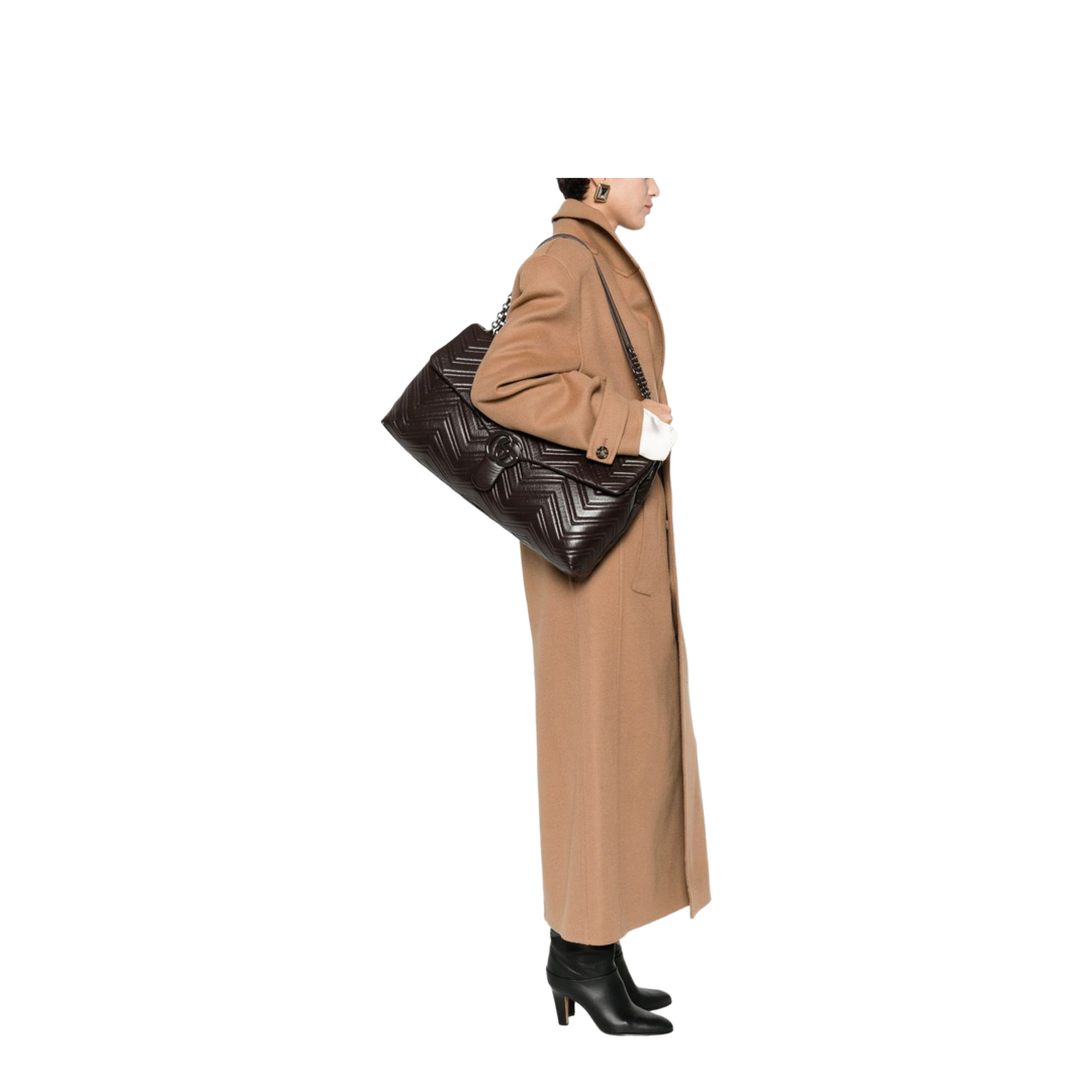 GG Marmont Maxi Matelassé Chevron Leather Shoulder Bag - Chocolate - Image 4