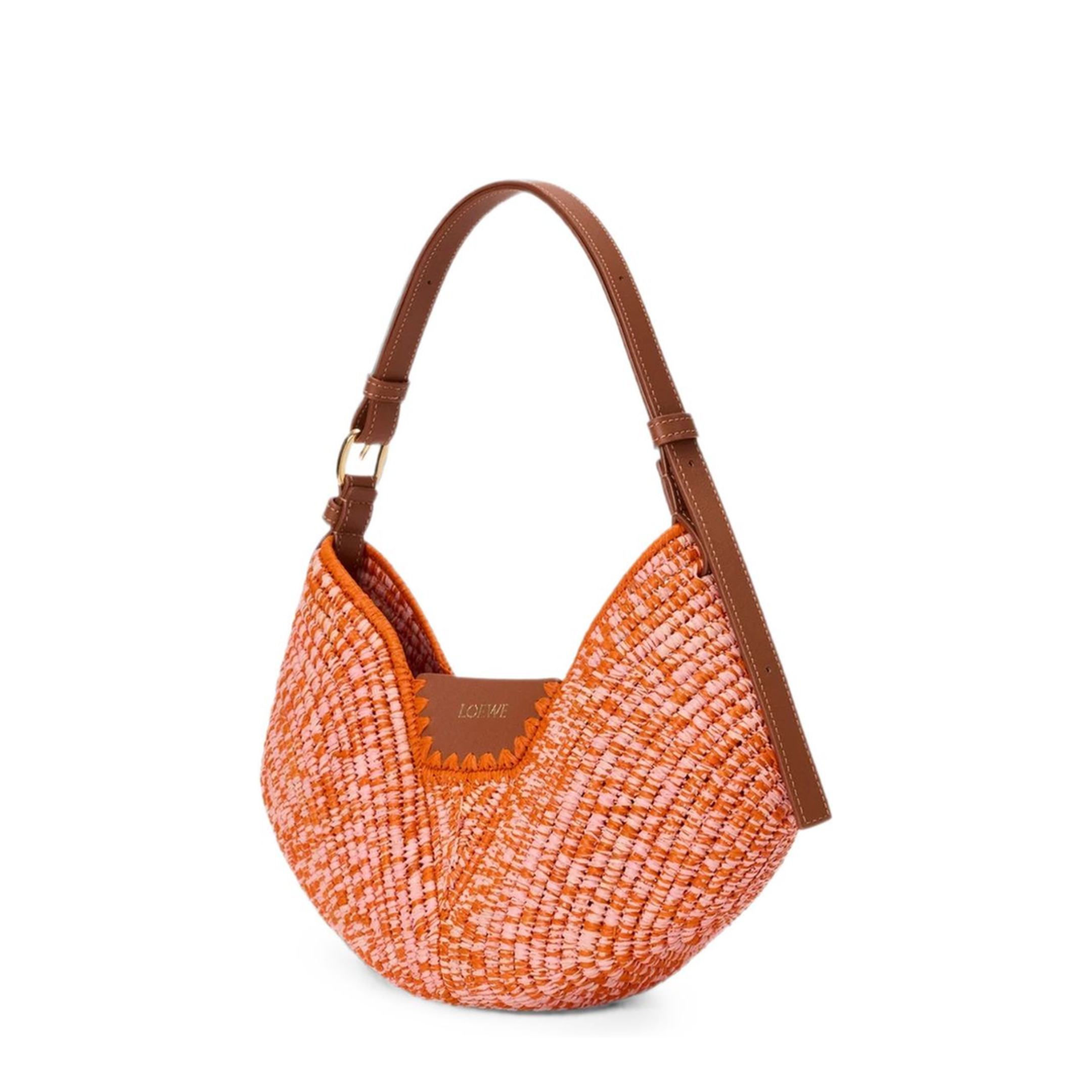 Paula's Ibiza Medium Raffia and Calfskin Shoulder Bag - Bright Orange/Pink - Image 2