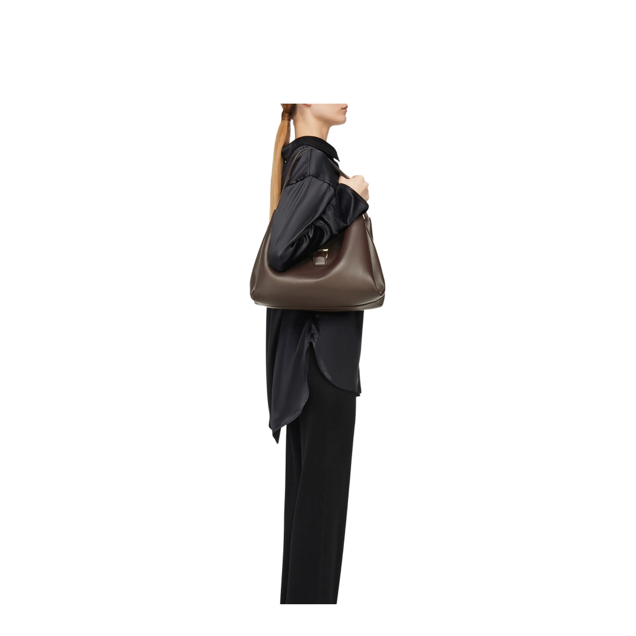 Large Leather Shoulder Bag - Grey - Image 2