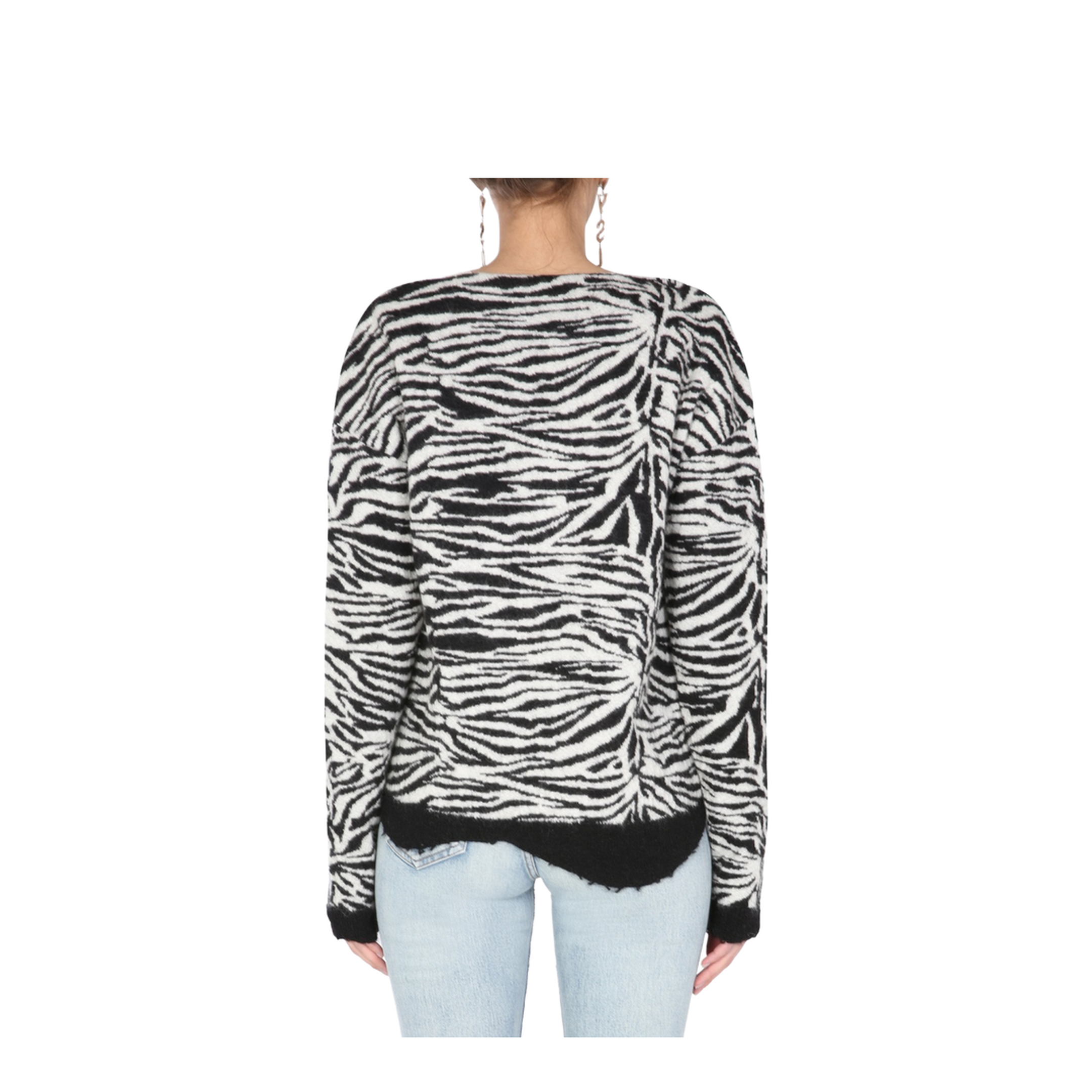 Black White Wool Mohair Blend Zebra-Pattern Ripped Jumper - Image 3