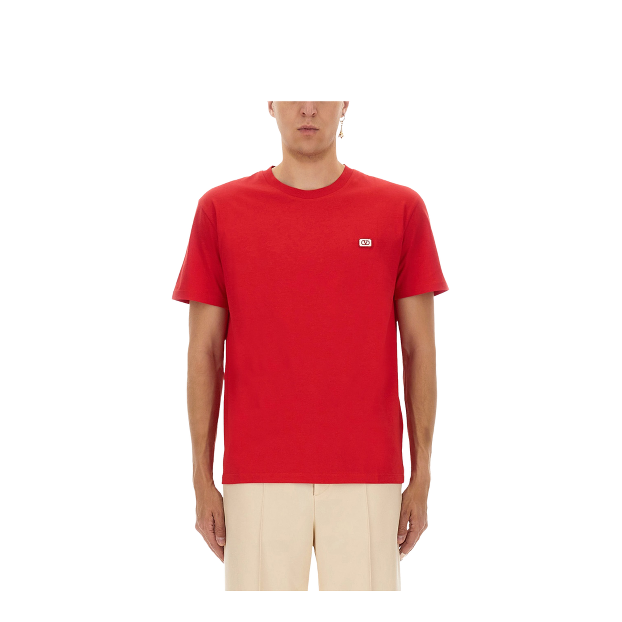 Red Crewneck T-Shirt with VLogo on the Front in Cotton - Image 1