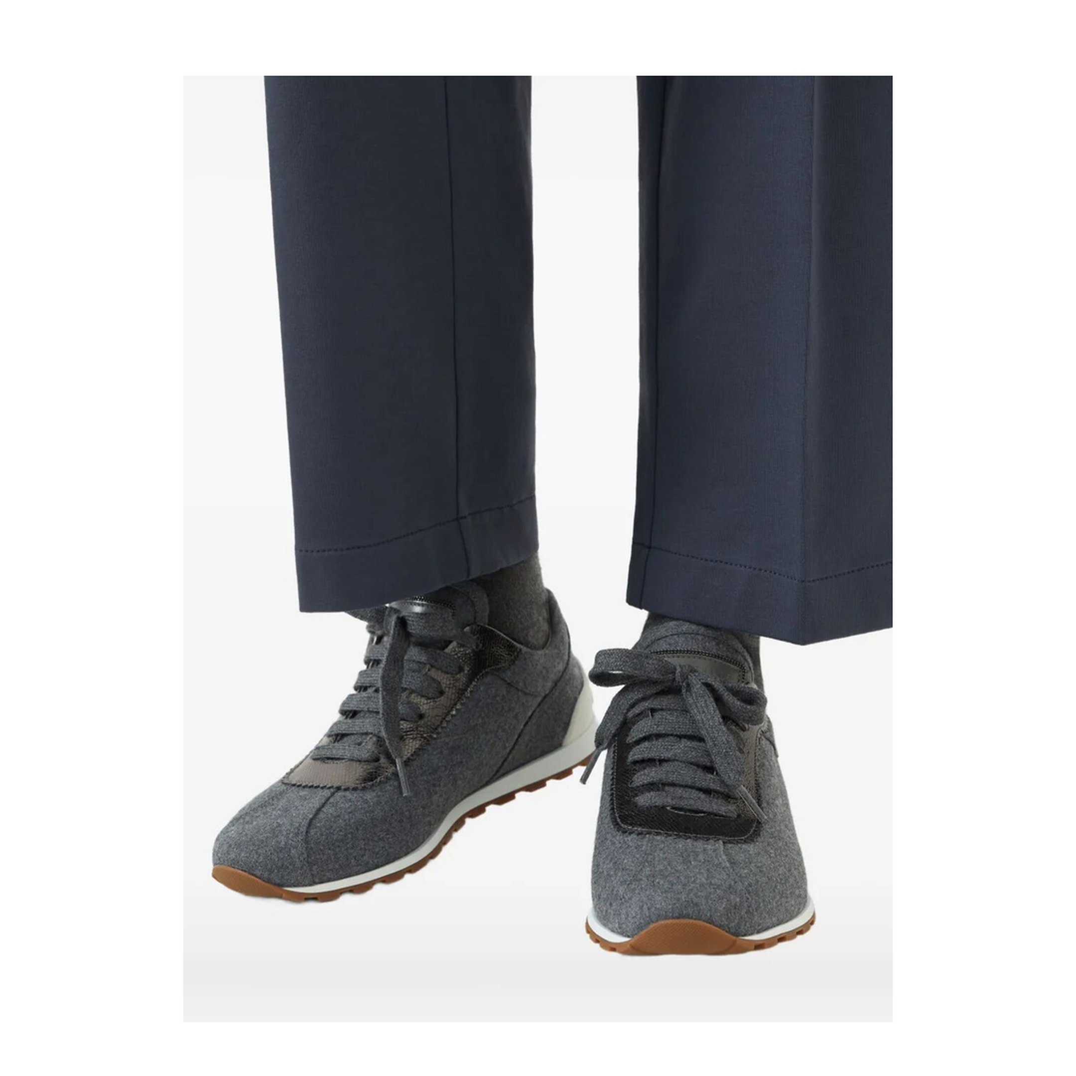 Virgin Wool Flannel and Lamé Calfskin Runners with Monili - Image 2