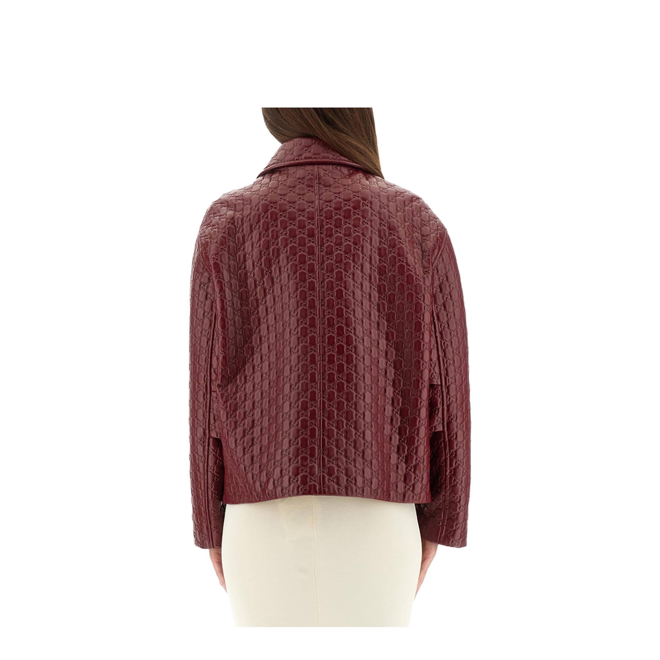 Oversized Leather Jacket with Embossed GG - Image 3