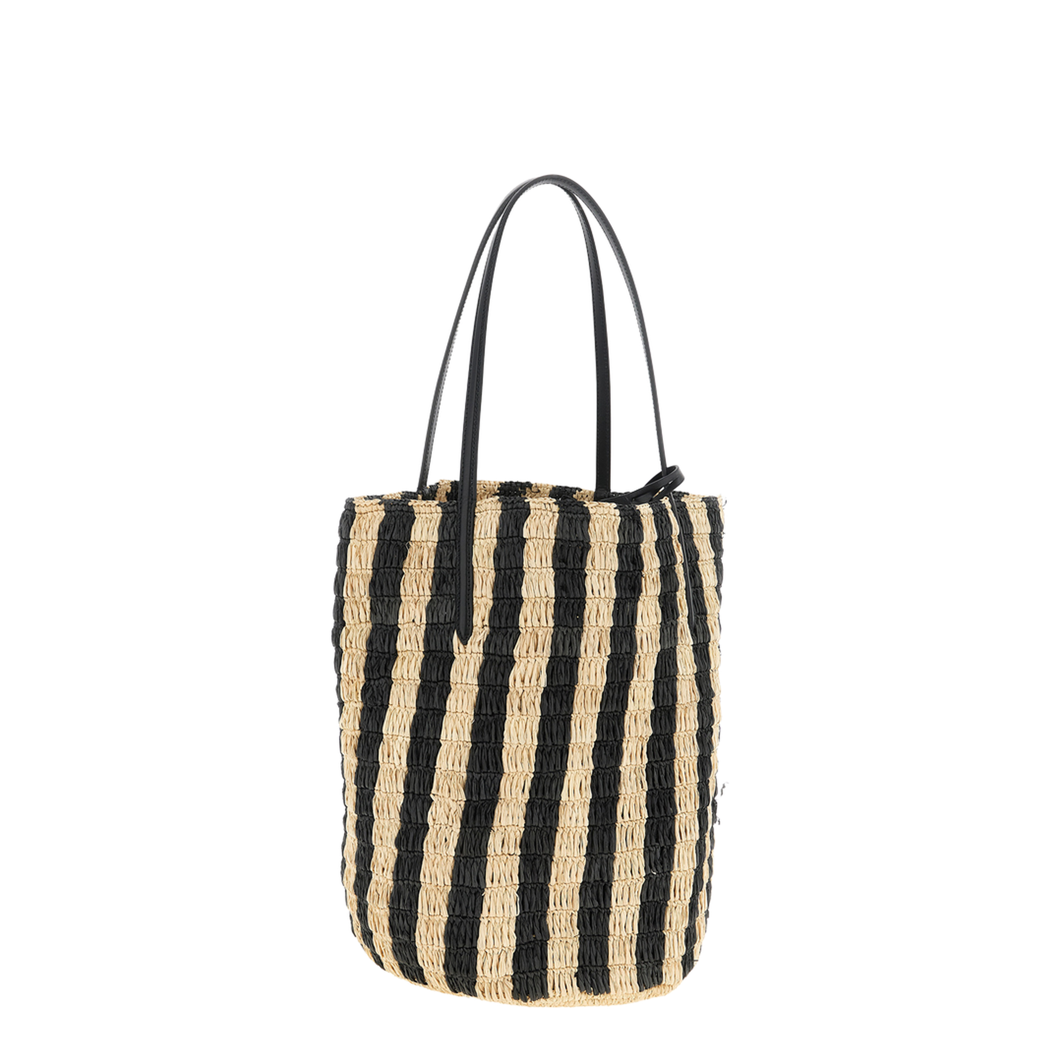 Striped Raffia Shopping Bag - Natural/Black - Image 2