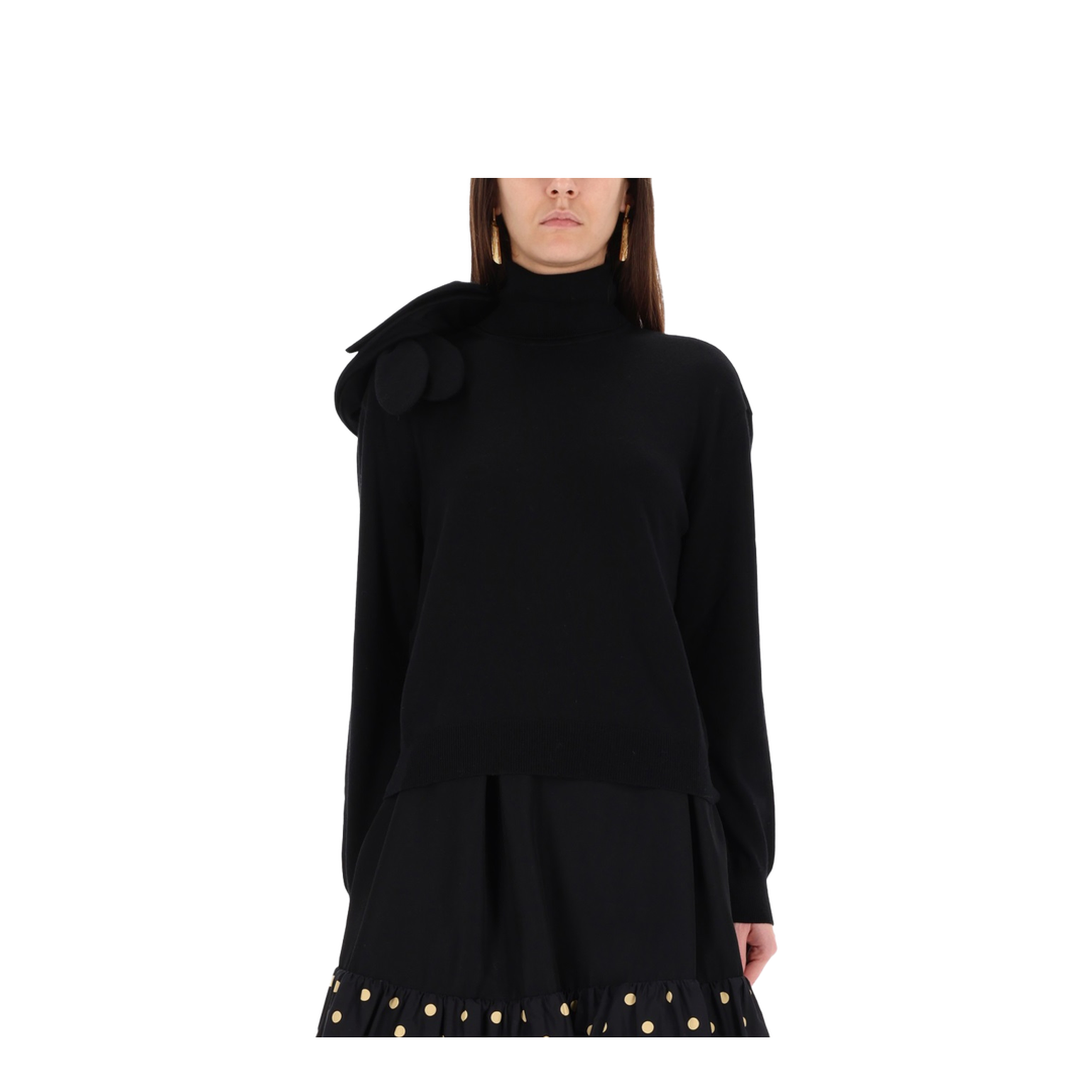 Black Turtleneck Sweater with Flower Detail - Image 1