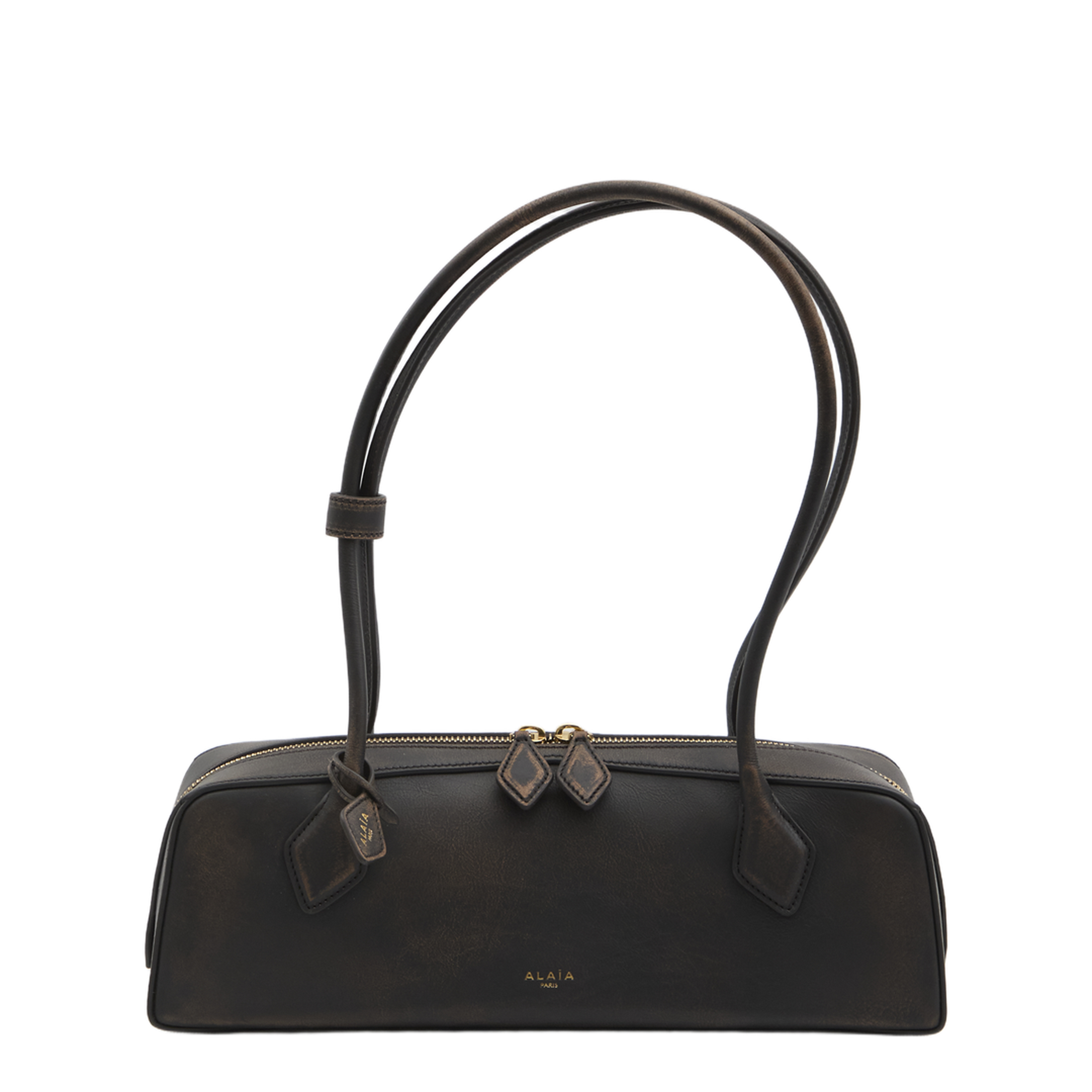 Le Teckel Medium Aged Leather Shoulder Bag - Ebène - Image 1