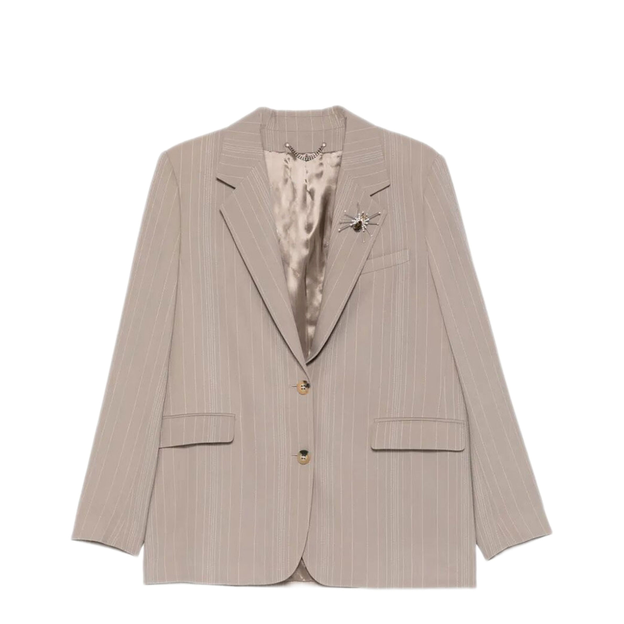 Pinstripe Oversized Wool Blend Blazer With Broche - Image 1