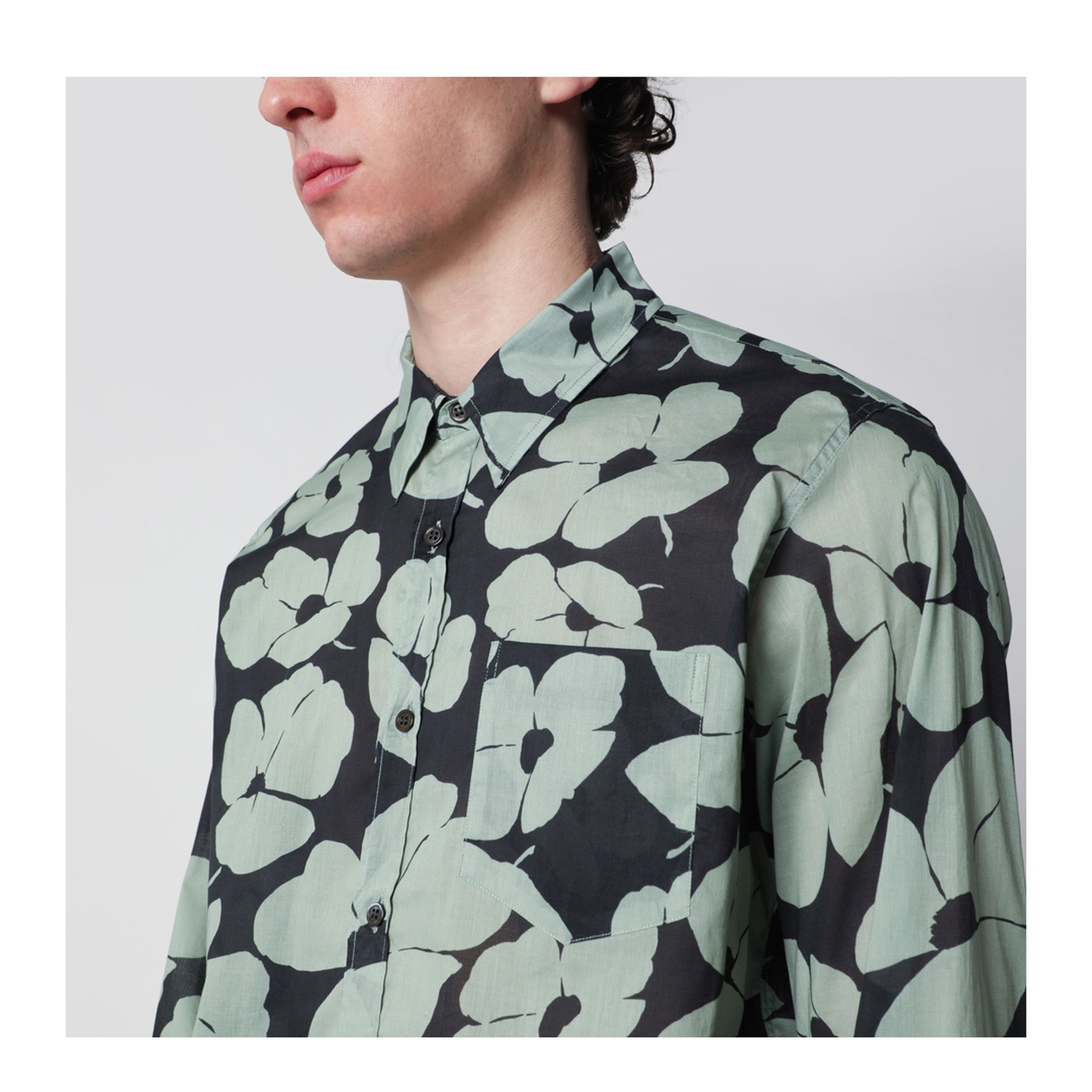 Shirt with Floral Print Pistachio Color - Image 2