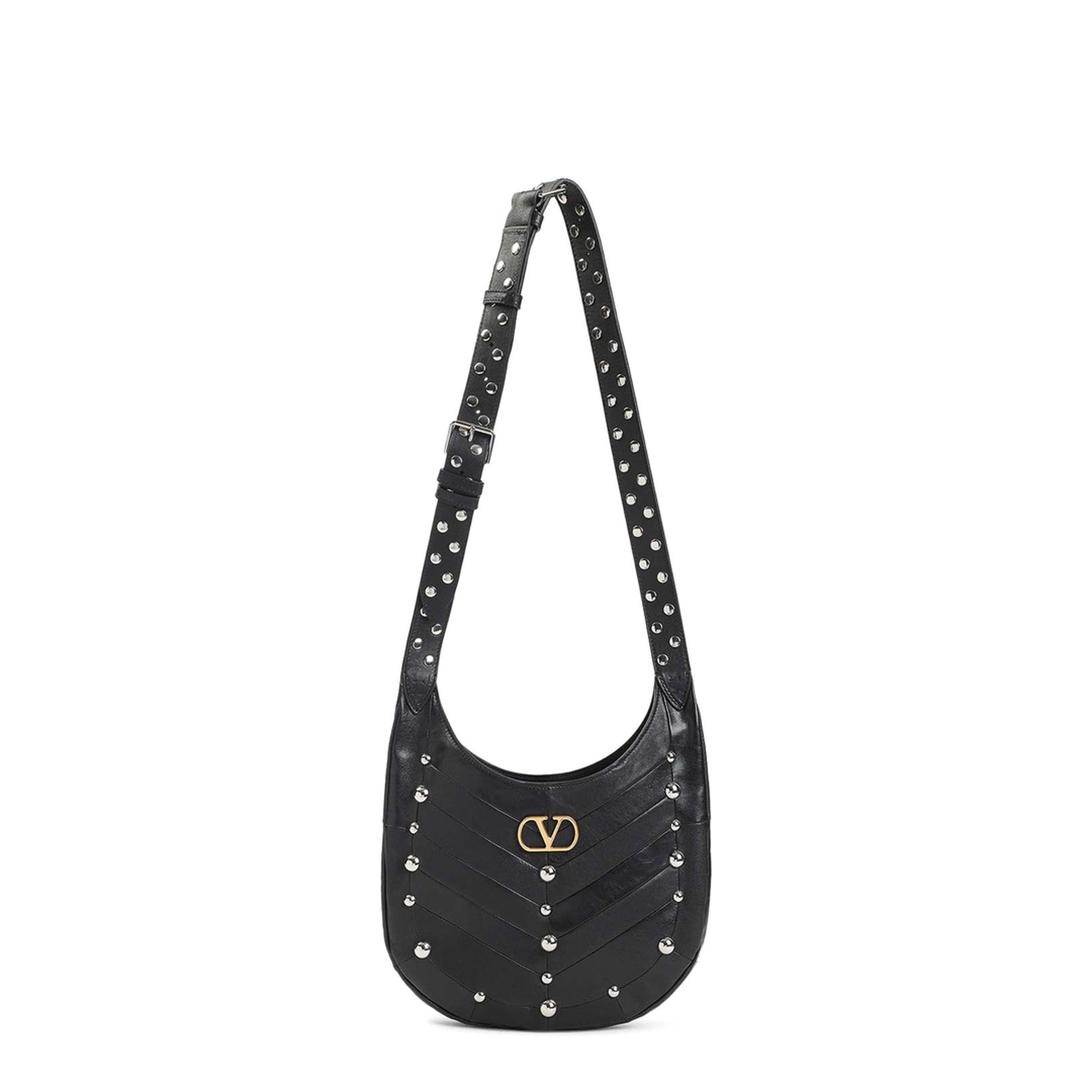 Hoboho Small Chevron Nappa Leather Hobo Bag - Black - Image 3