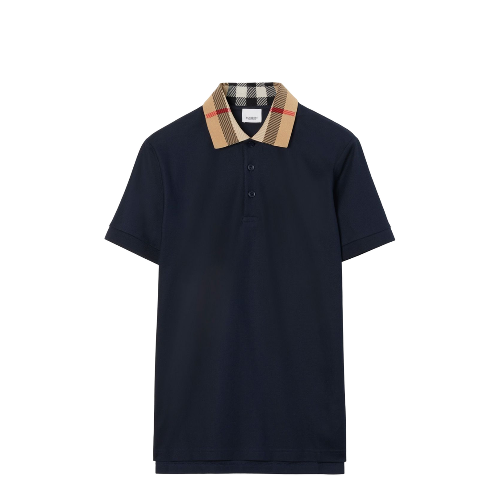 Check Collar Cotton Polo Shirt - Blue - Image 1
