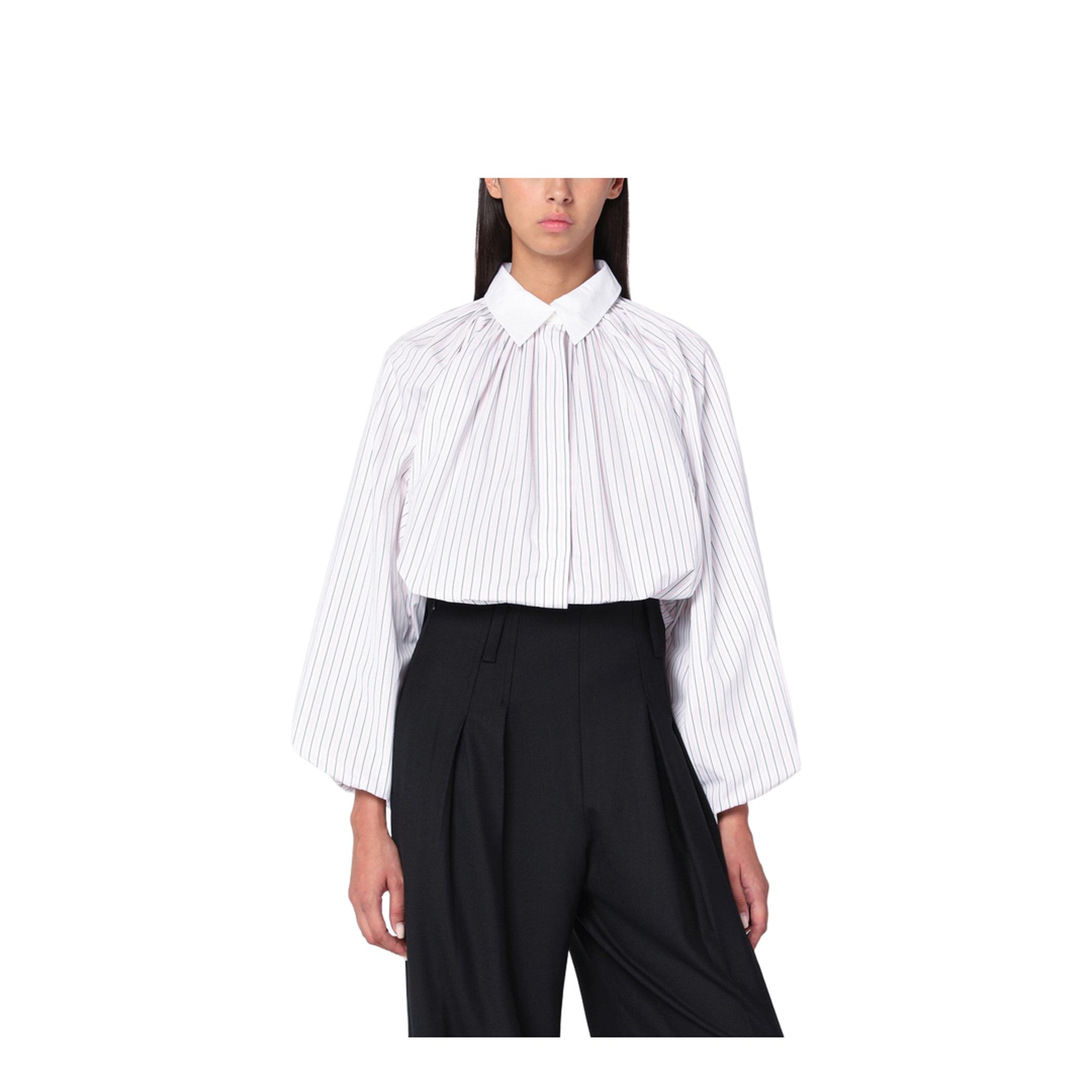 Striped Balloon-Sleeve Shirt - Image 1