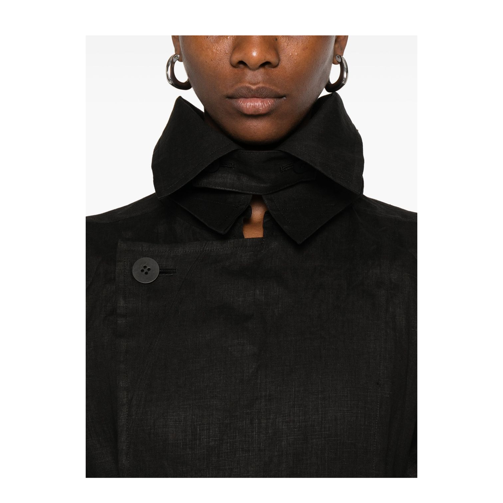 Black Double-Breasted Button Fastening Detachable Waist Belt - Image 3