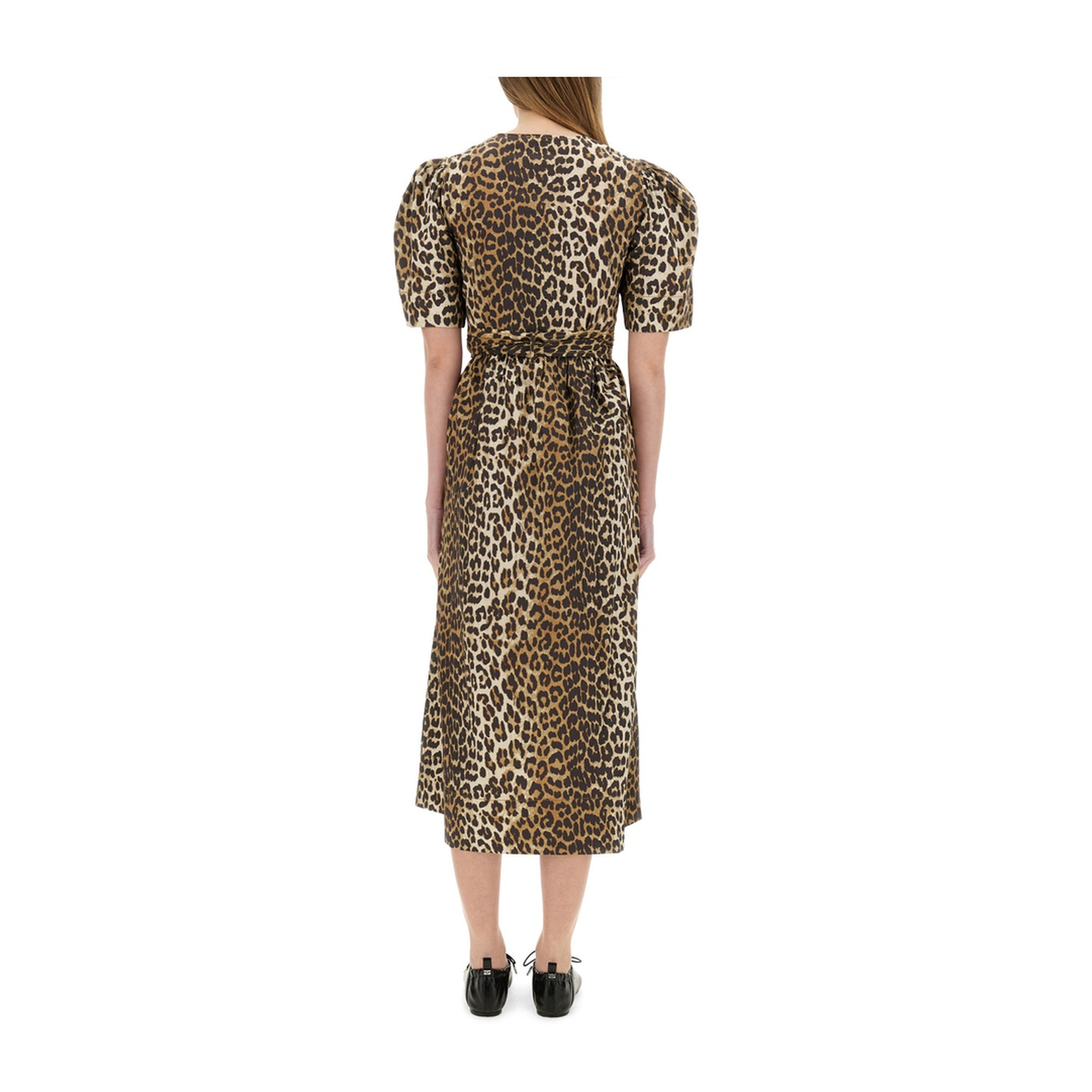 Leopard Print Tie Strap Midi Dress In Brown - Image 3