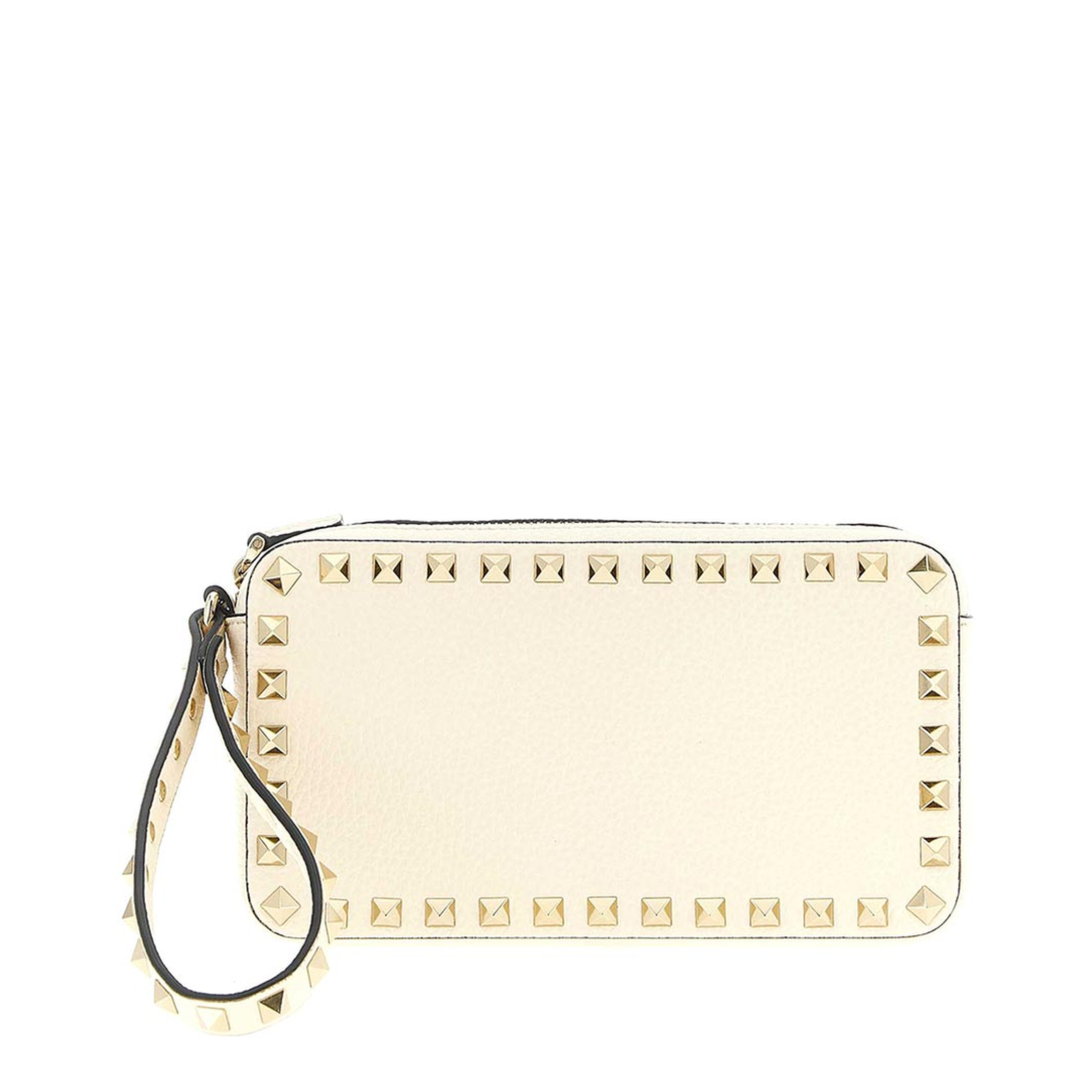 Rockstud Grainy Calfskin Pouch - Light Ivory - Image 1