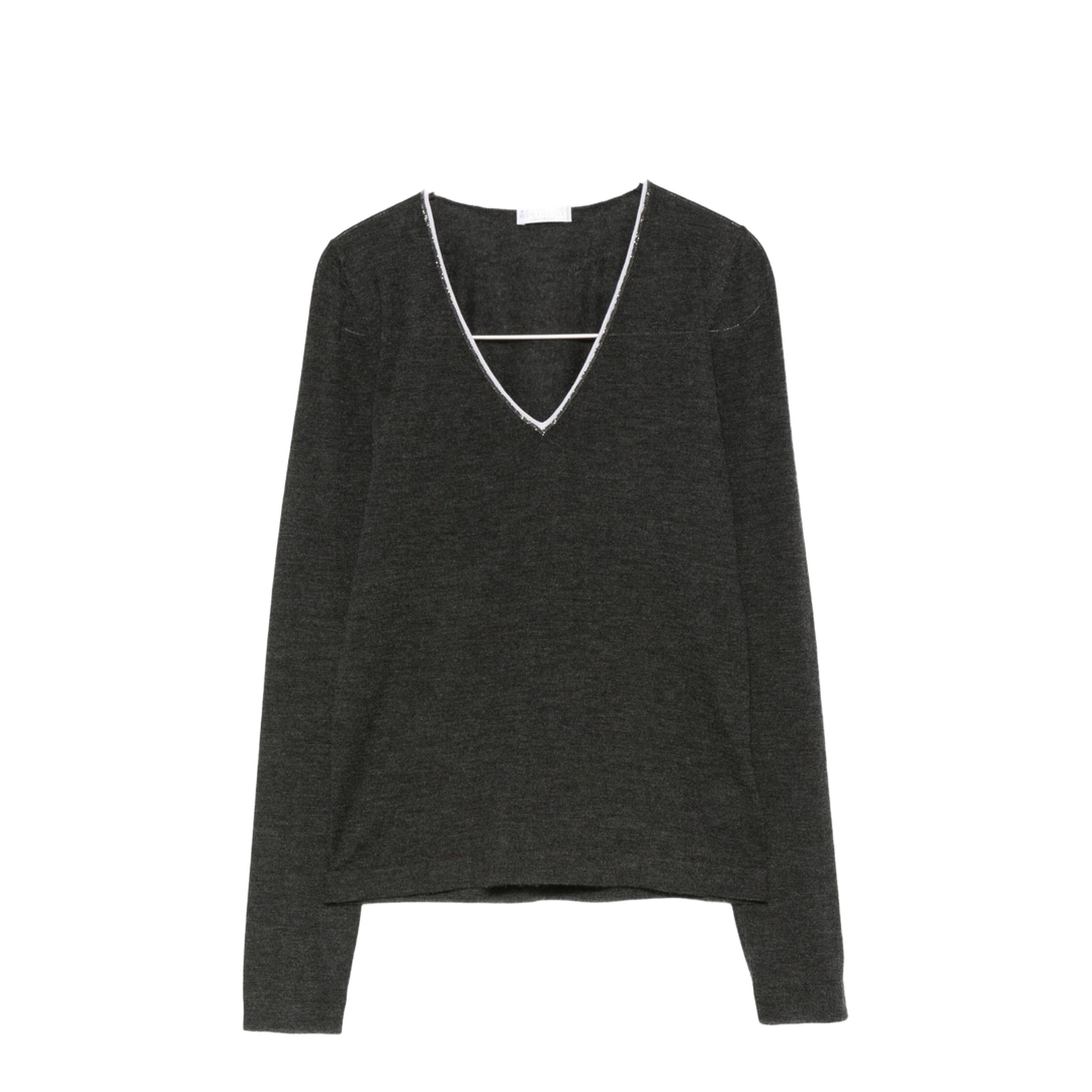 Grey V-Neck Long Sleeve Sweater - Image 1