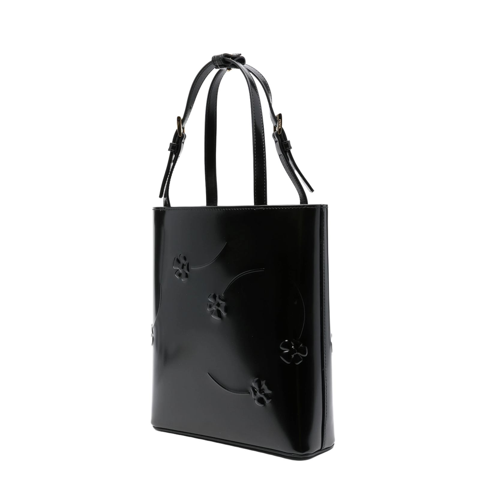 Floral-Embossed Leather Mini Shopping Tote Bag - Nero - Image 2
