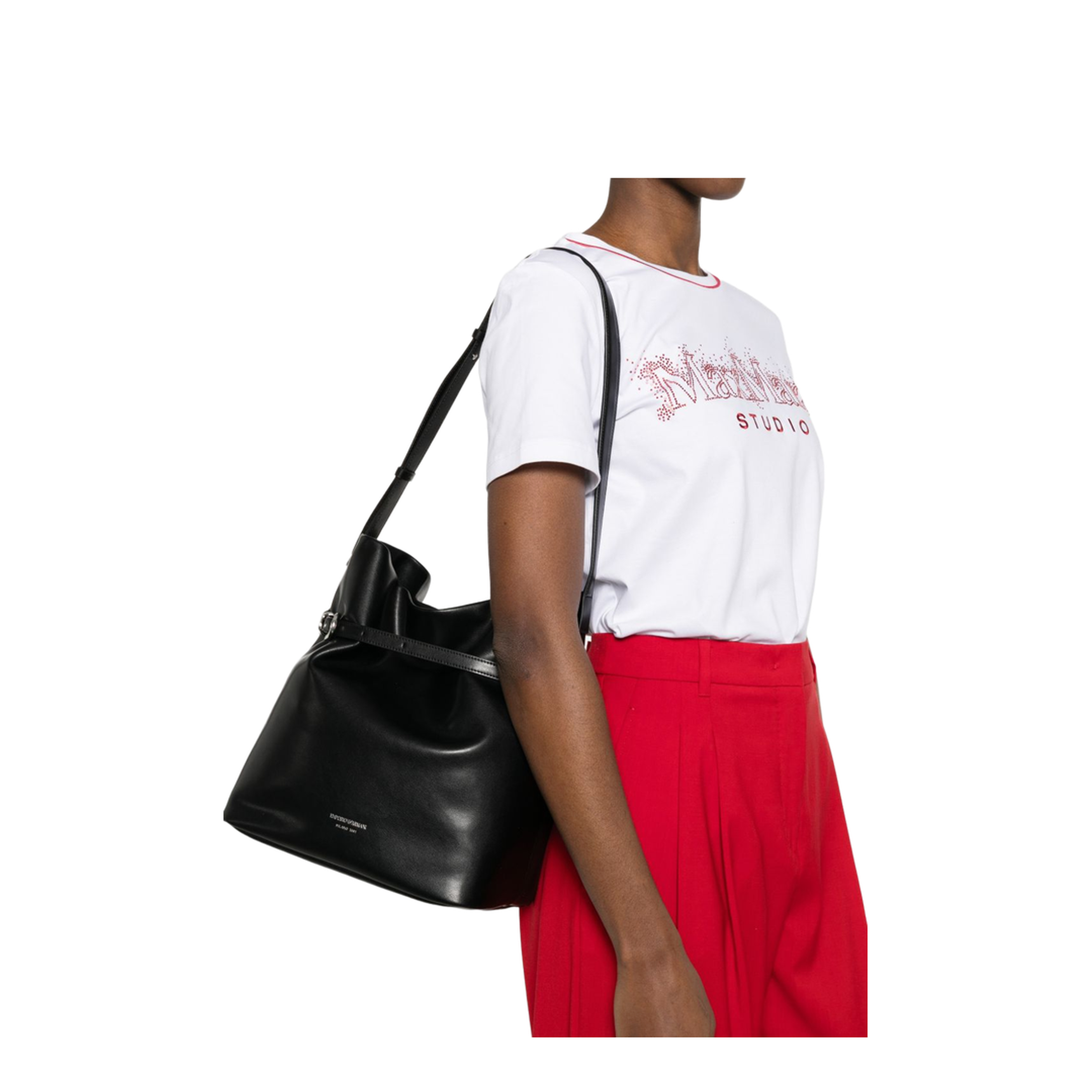 Medium Smooth Leather Bucket Bag - Nero - Image 3